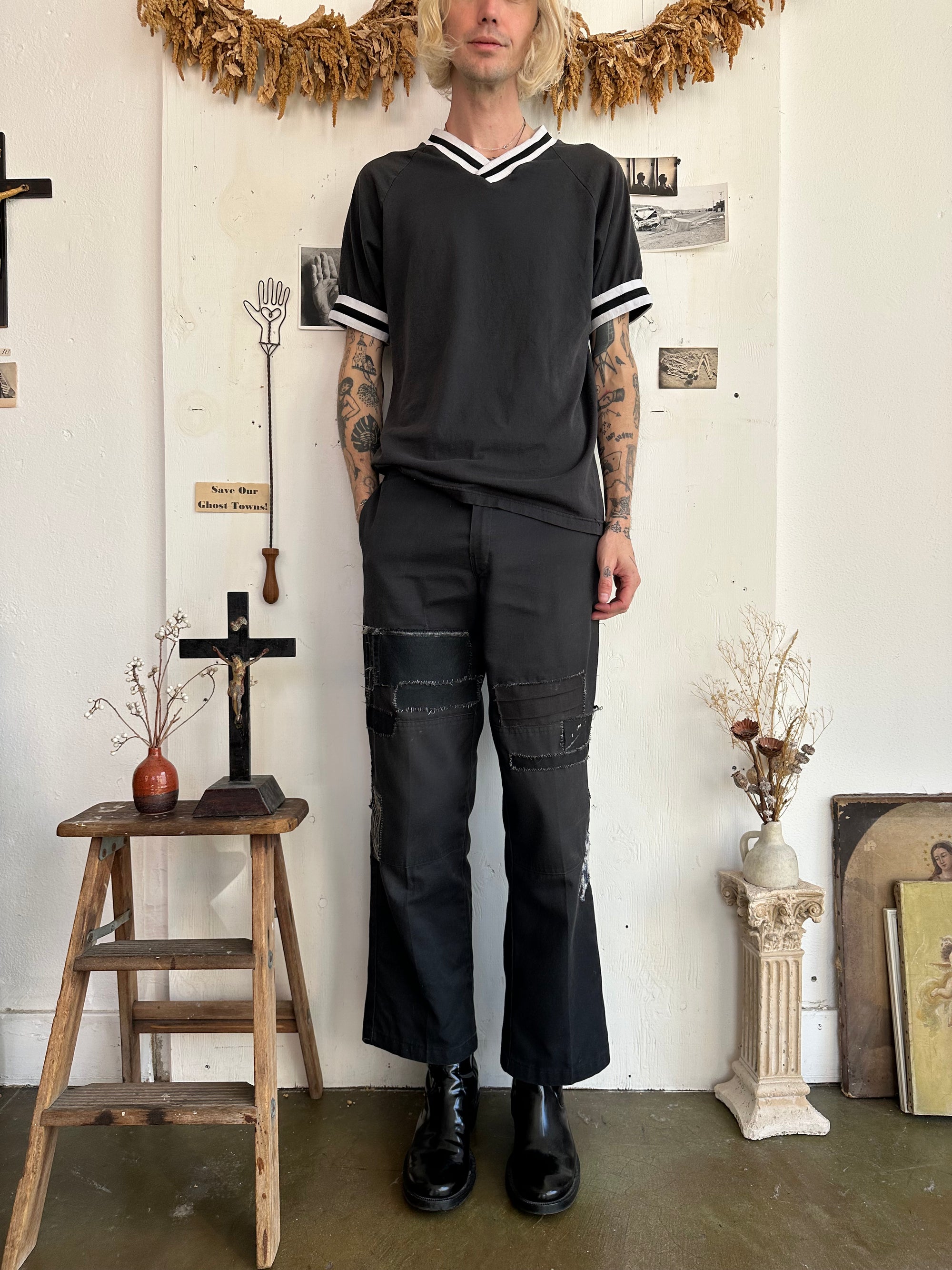 1990s Black and White Jersey V-Neck