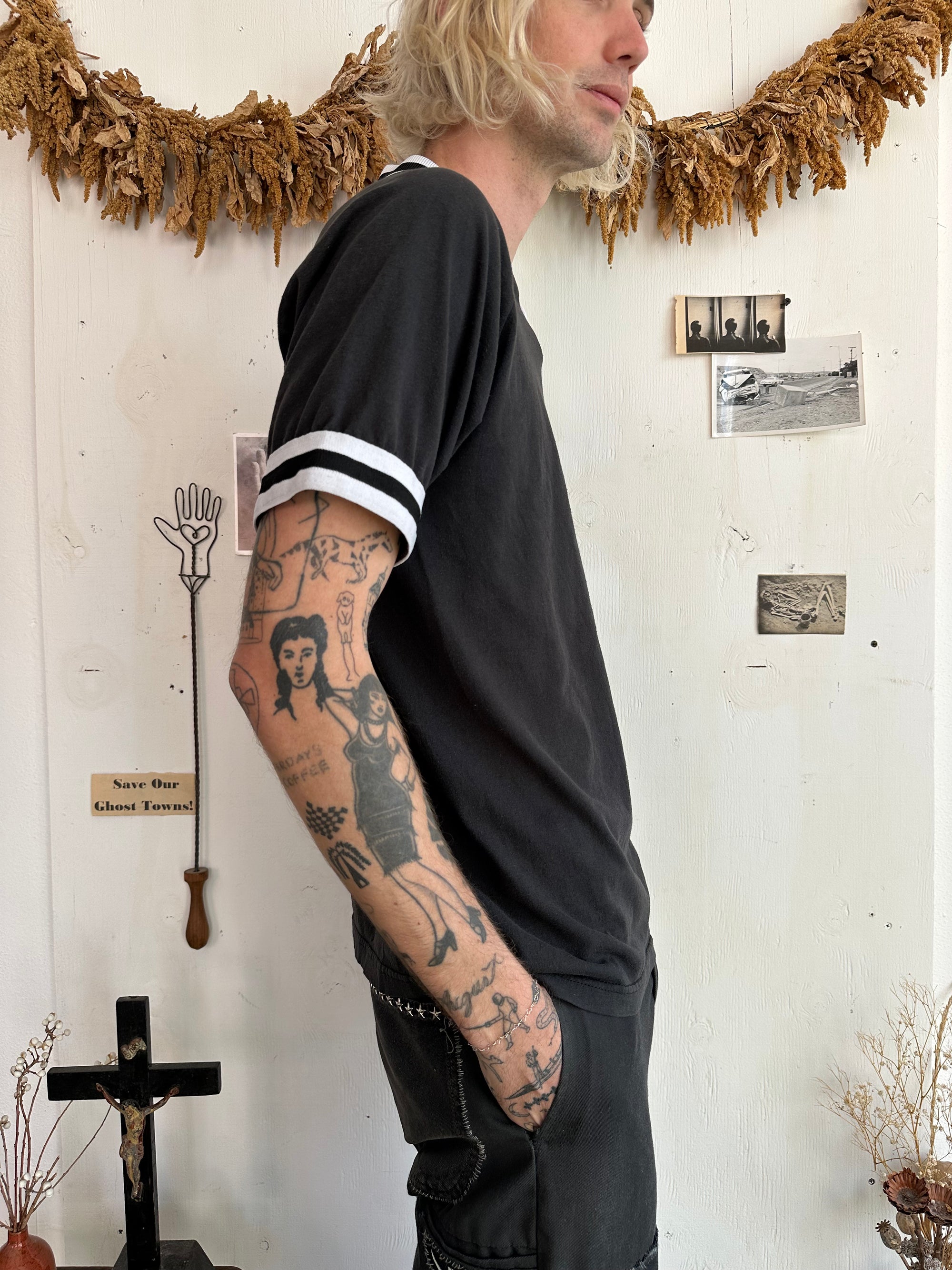 1990s Black and White Jersey V-Neck