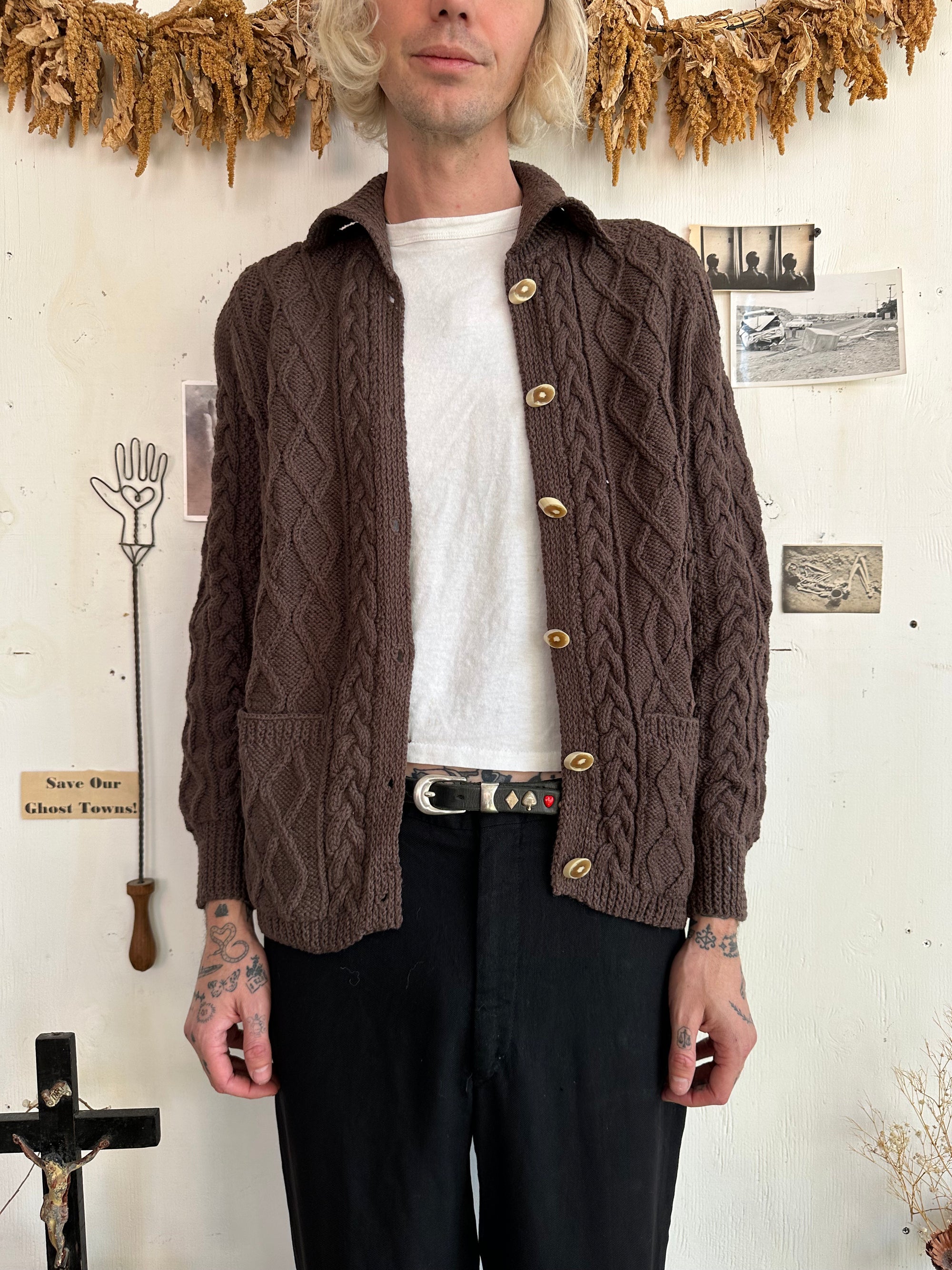 1970s Heavy Knit Brown Cardigan
