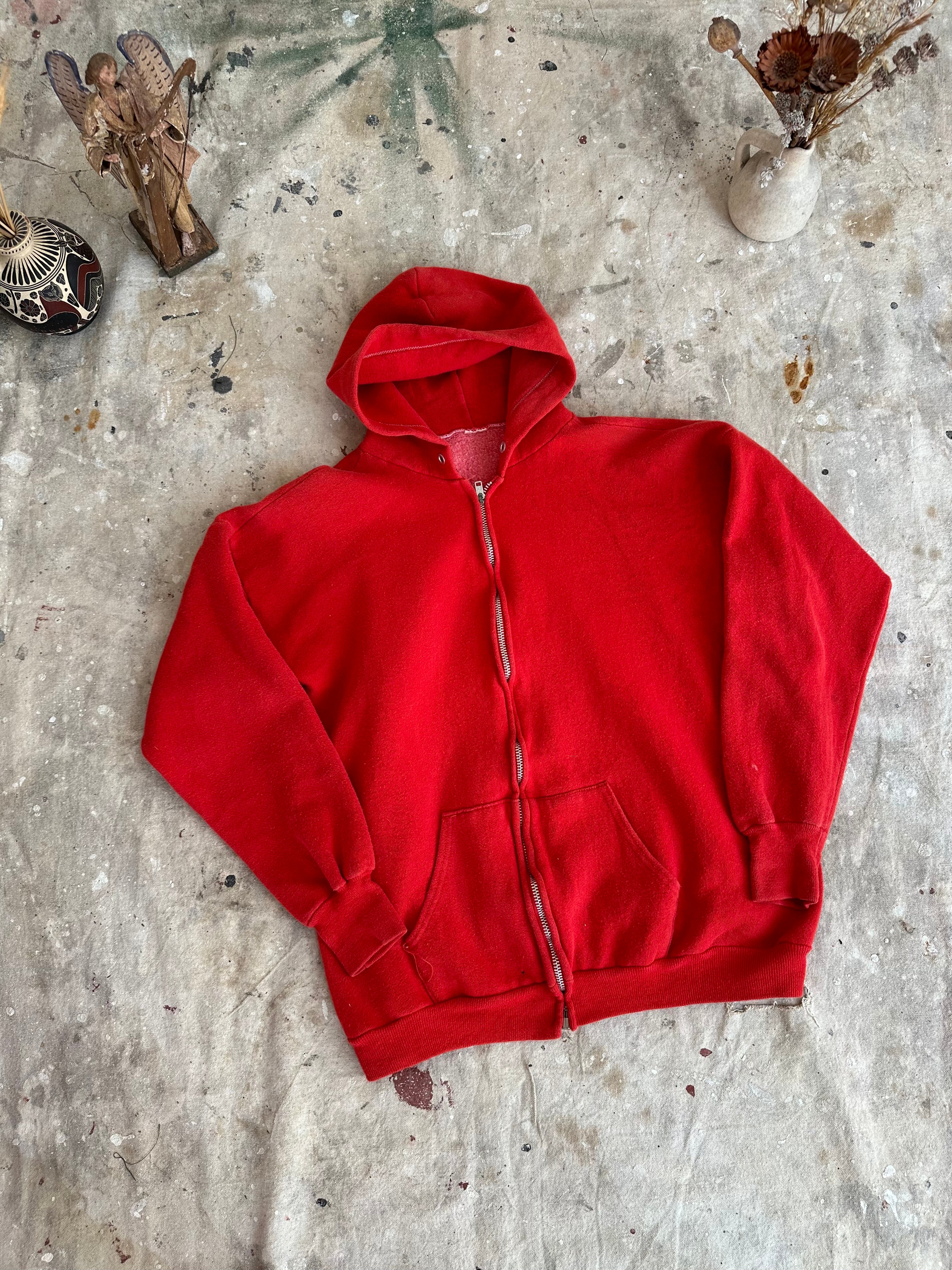 1970s Sunfaded Red Zip-Up Hoodie (Boxy M/L)