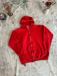 1970s Sunfaded Red Zip-Up Hoodie (Boxy M/L)