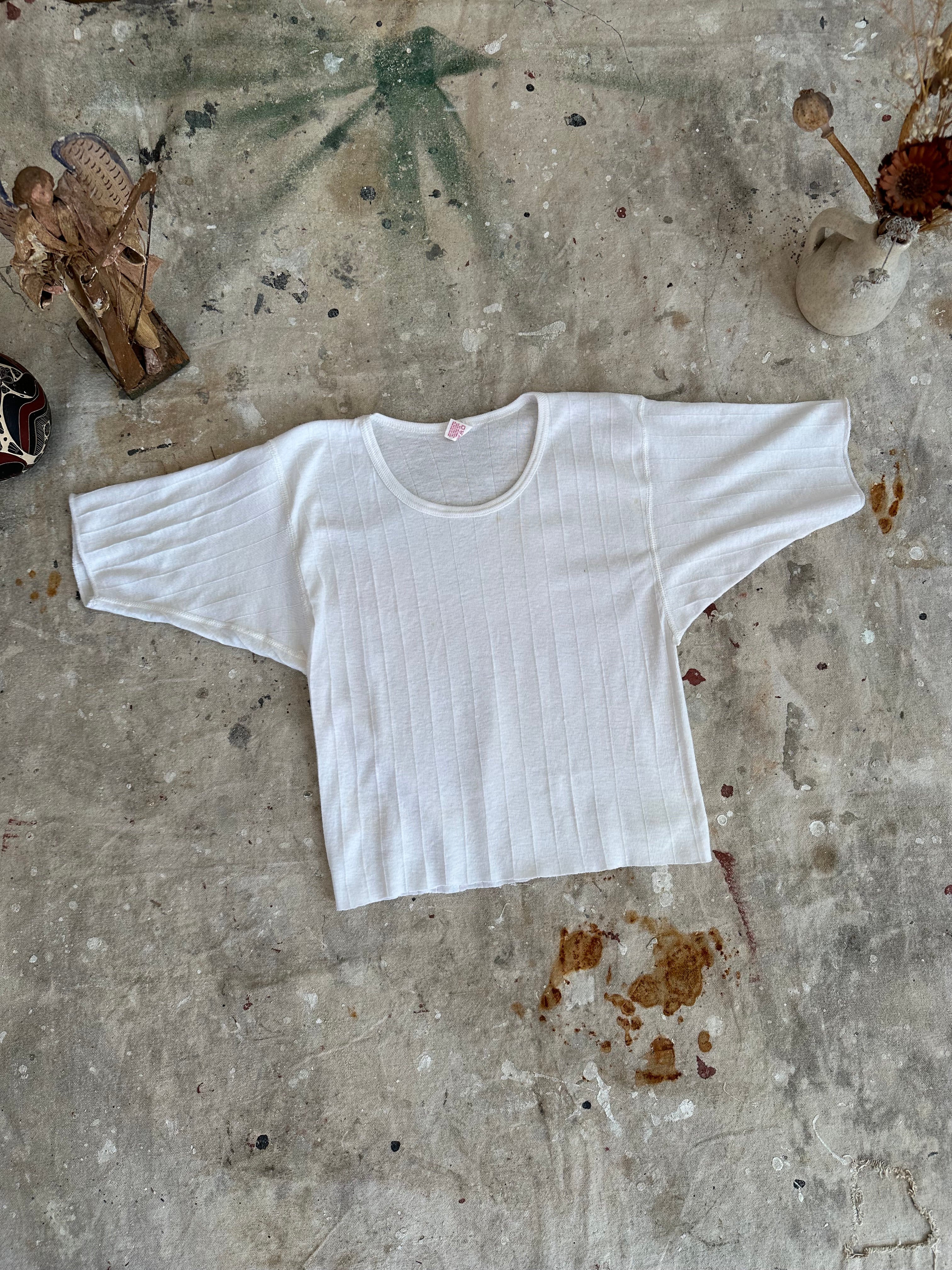 1980s Cropped Ribbed T-Shirt (Cropped S)