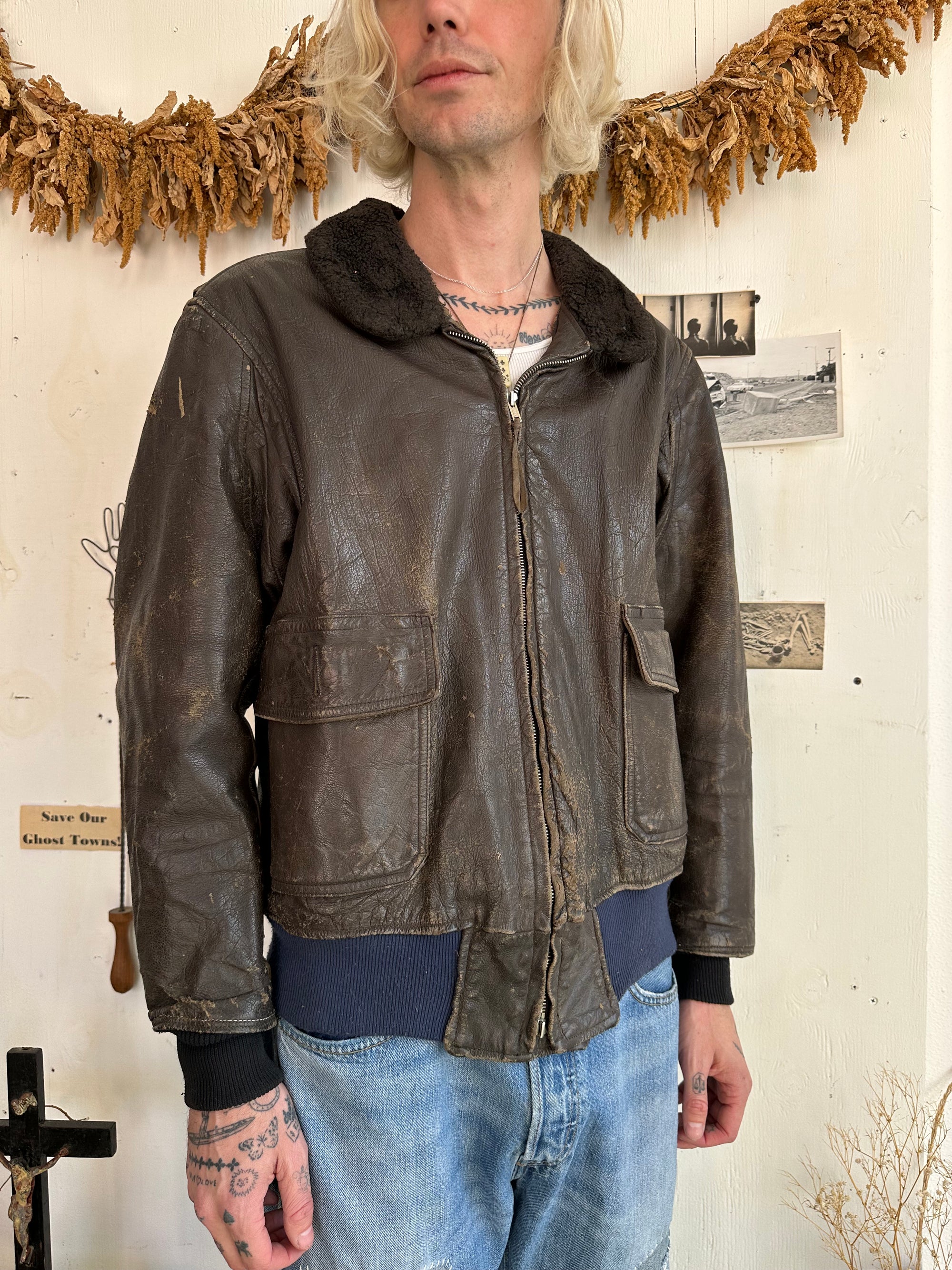 1960s Thrashed Leather Jacket