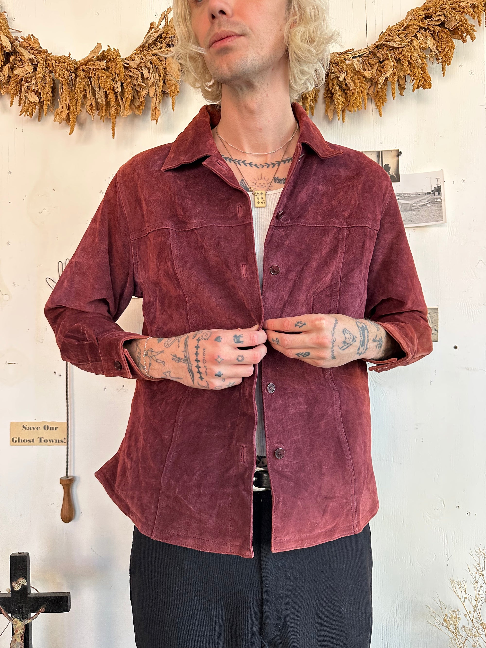 1990s Sun Faded Wine Suede Over Shirt