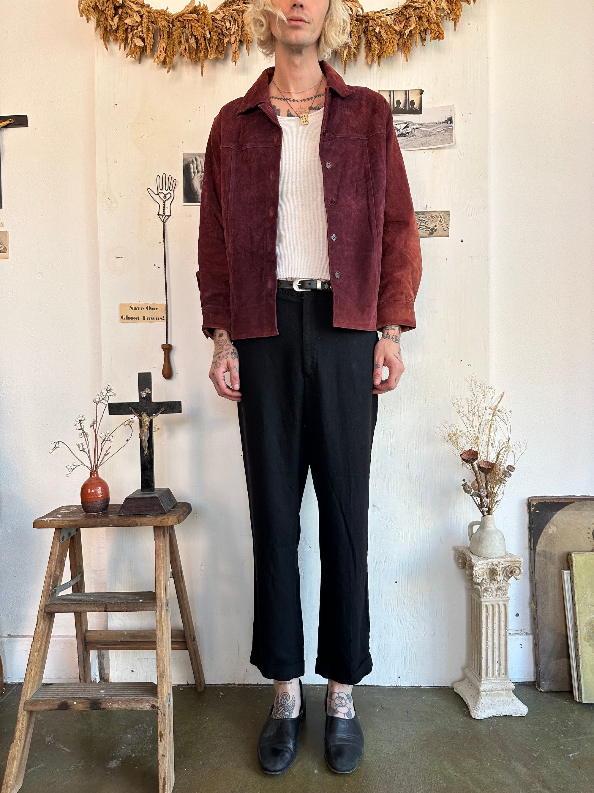 1990s Sun Faded Wine Suede Over Shirt