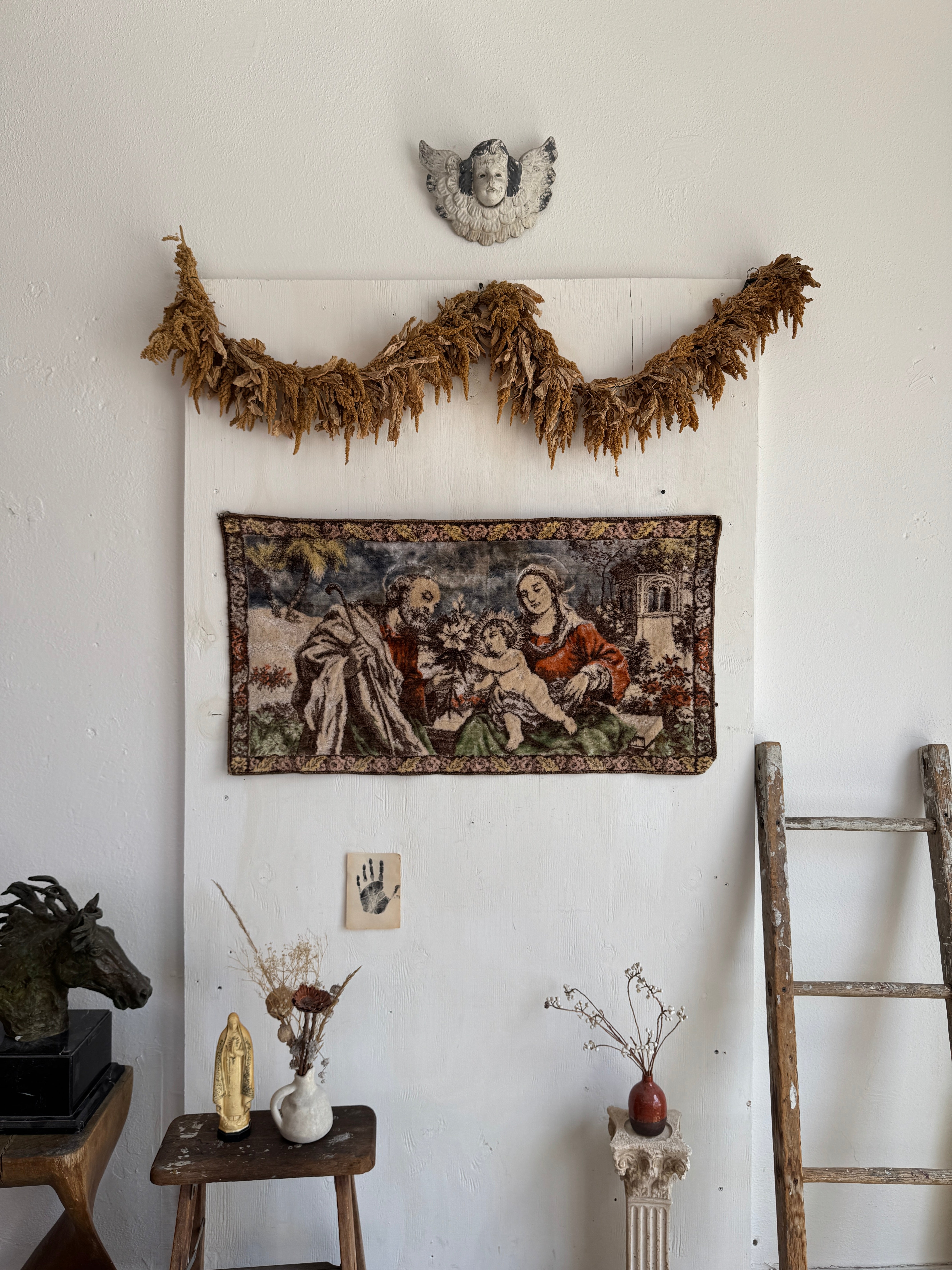 1970s Jesus and Madonna Tapestry (37" x 20")