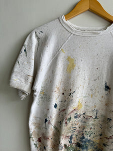 1960s Well-Worn Paint Stained Short Sleeve Sweatshirt (M)