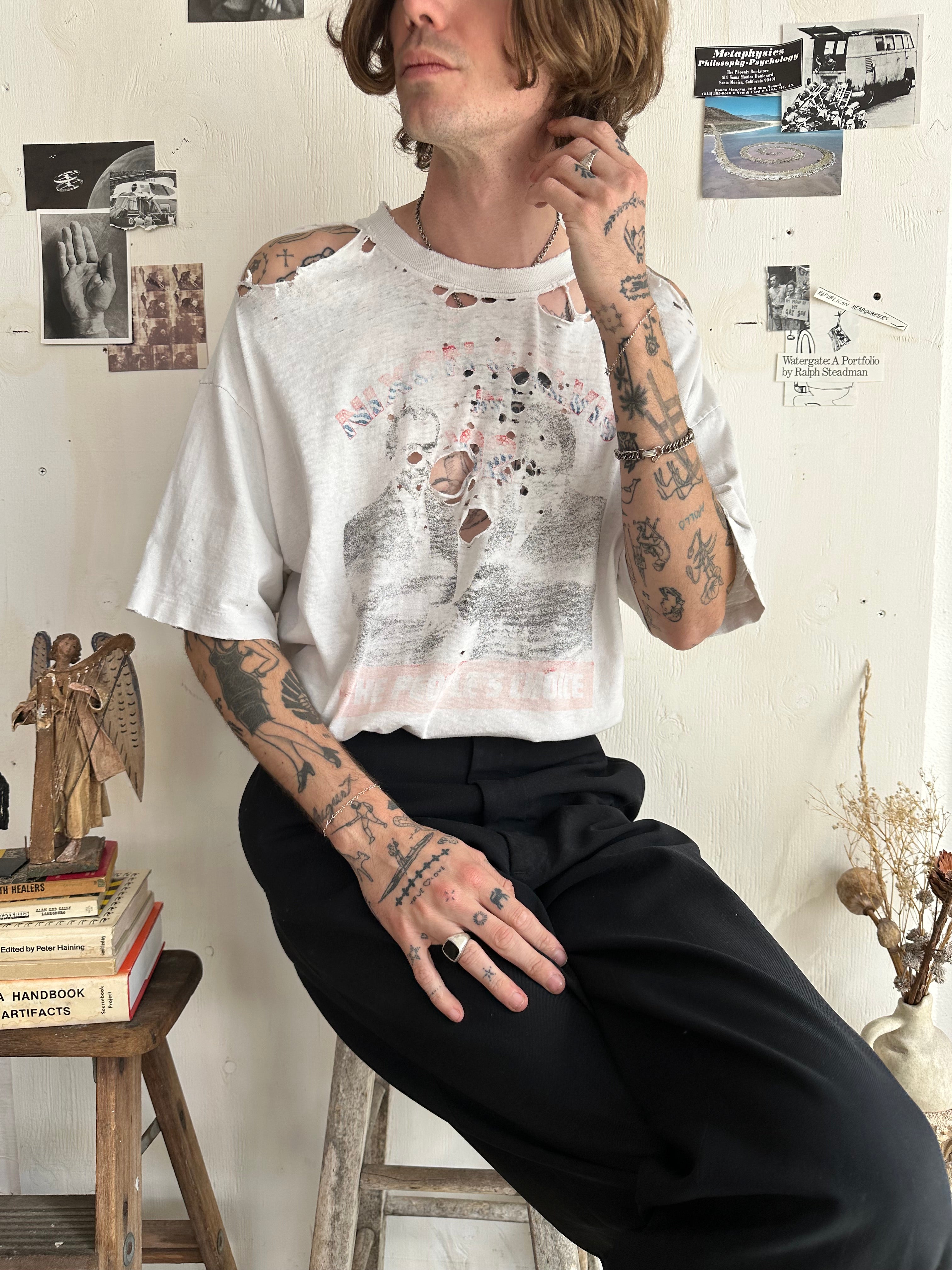 1990s Shredded Nixon And Elvis T-Shirt (Boxy XL)
