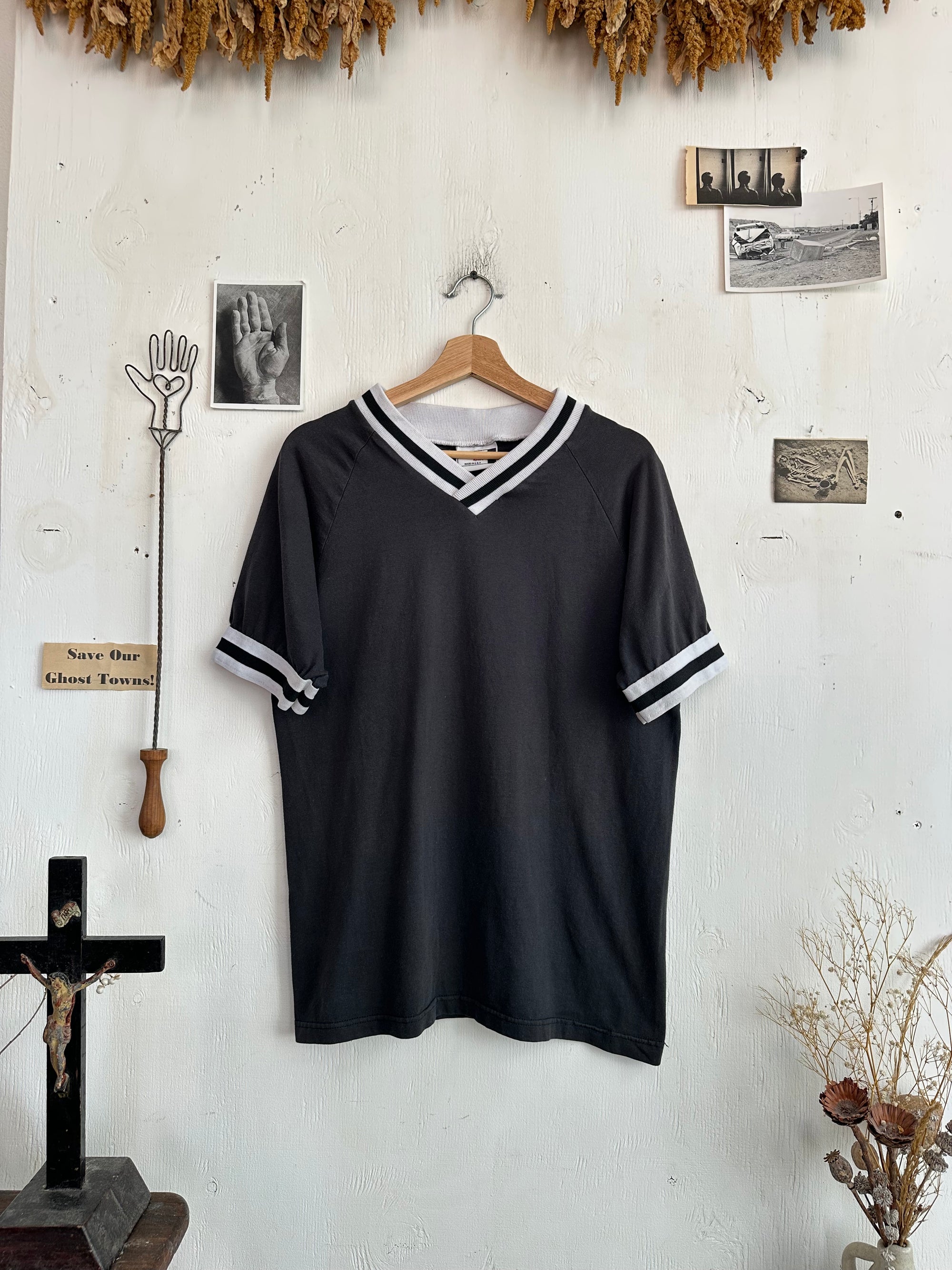 1990s Black and White Jersey V-Neck