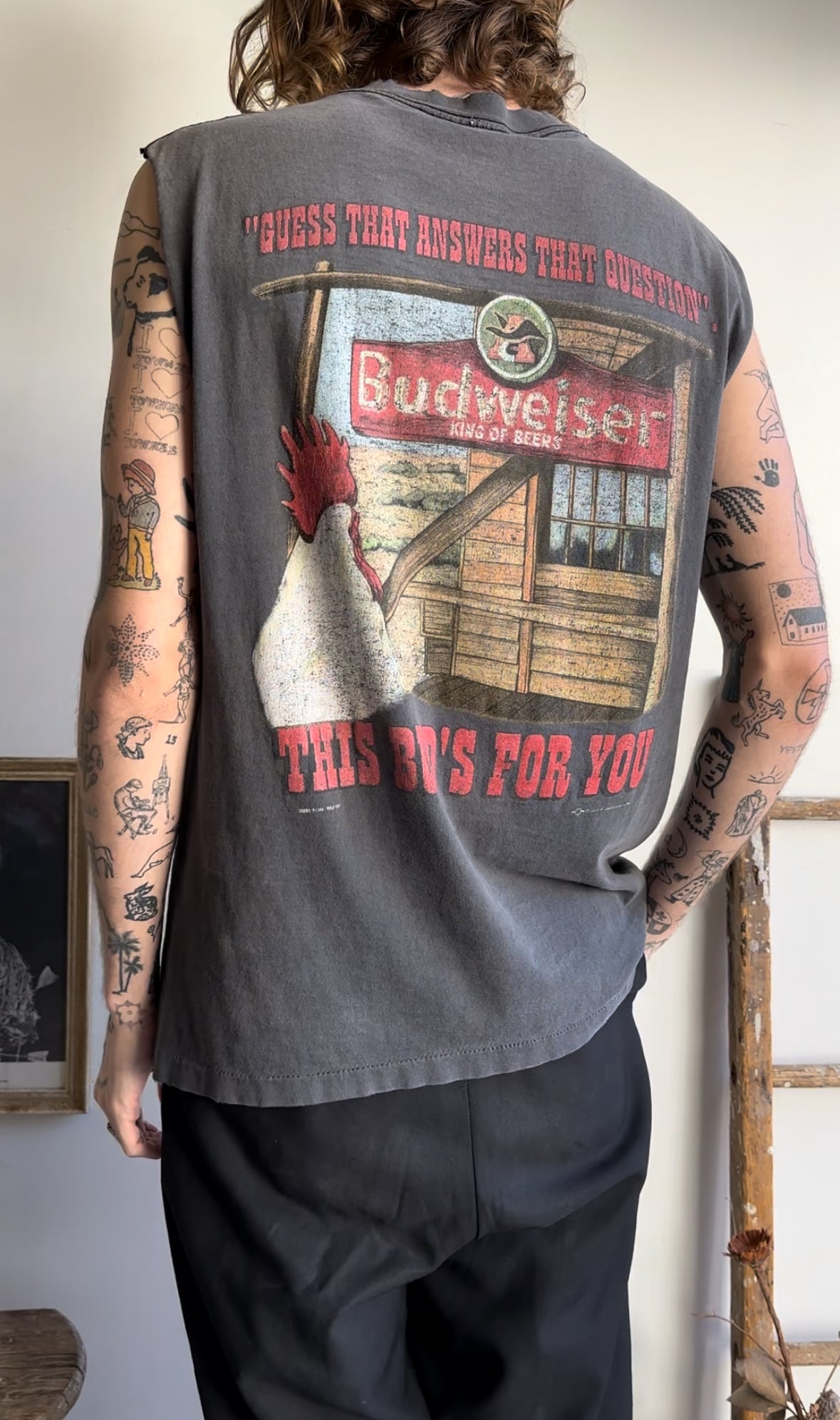 1990s Thrashed 1997 Budweiser Chicken Muscle Tee (L/XL)