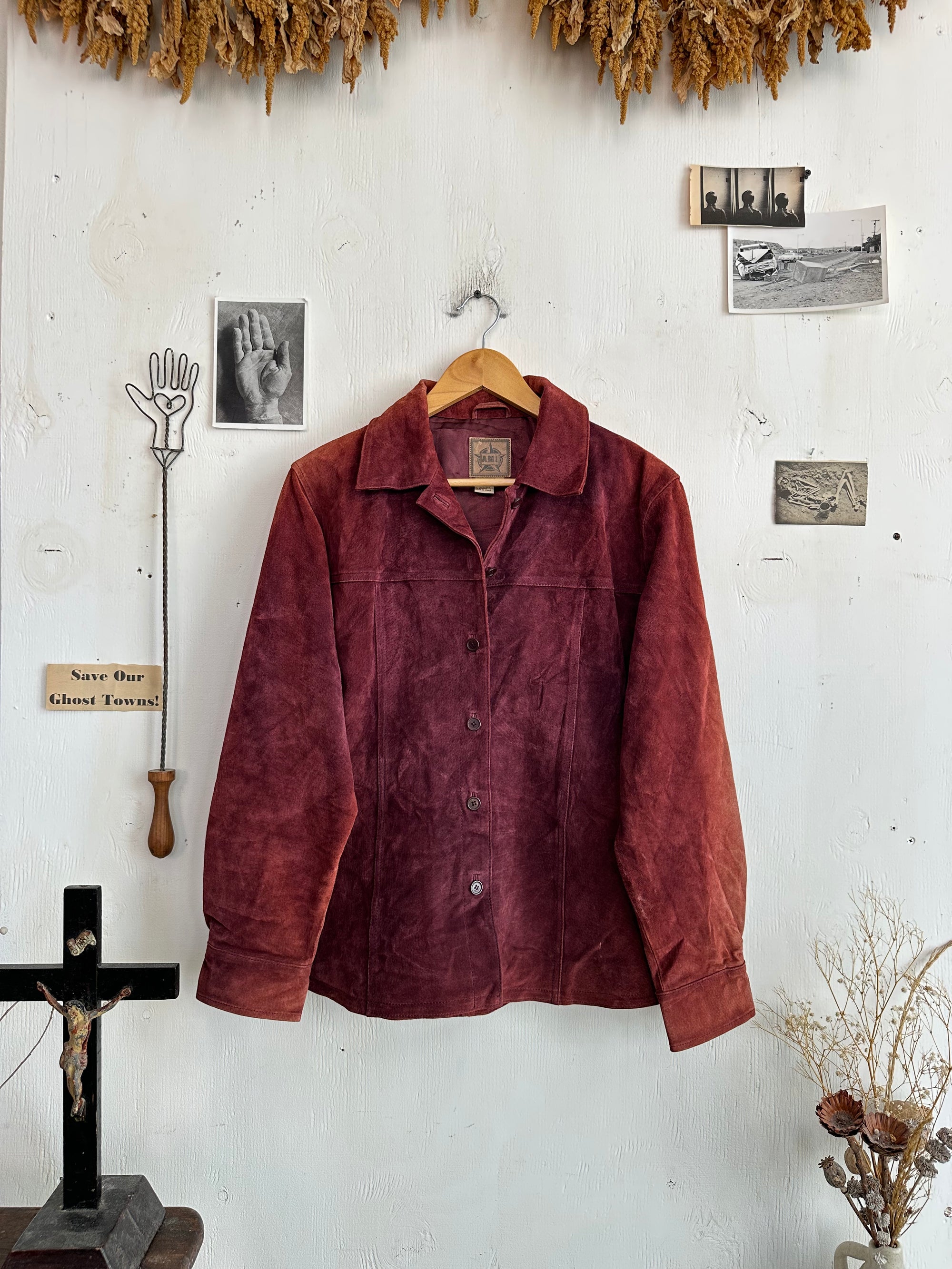 1990s Sun Faded Wine Suede Over Shirt