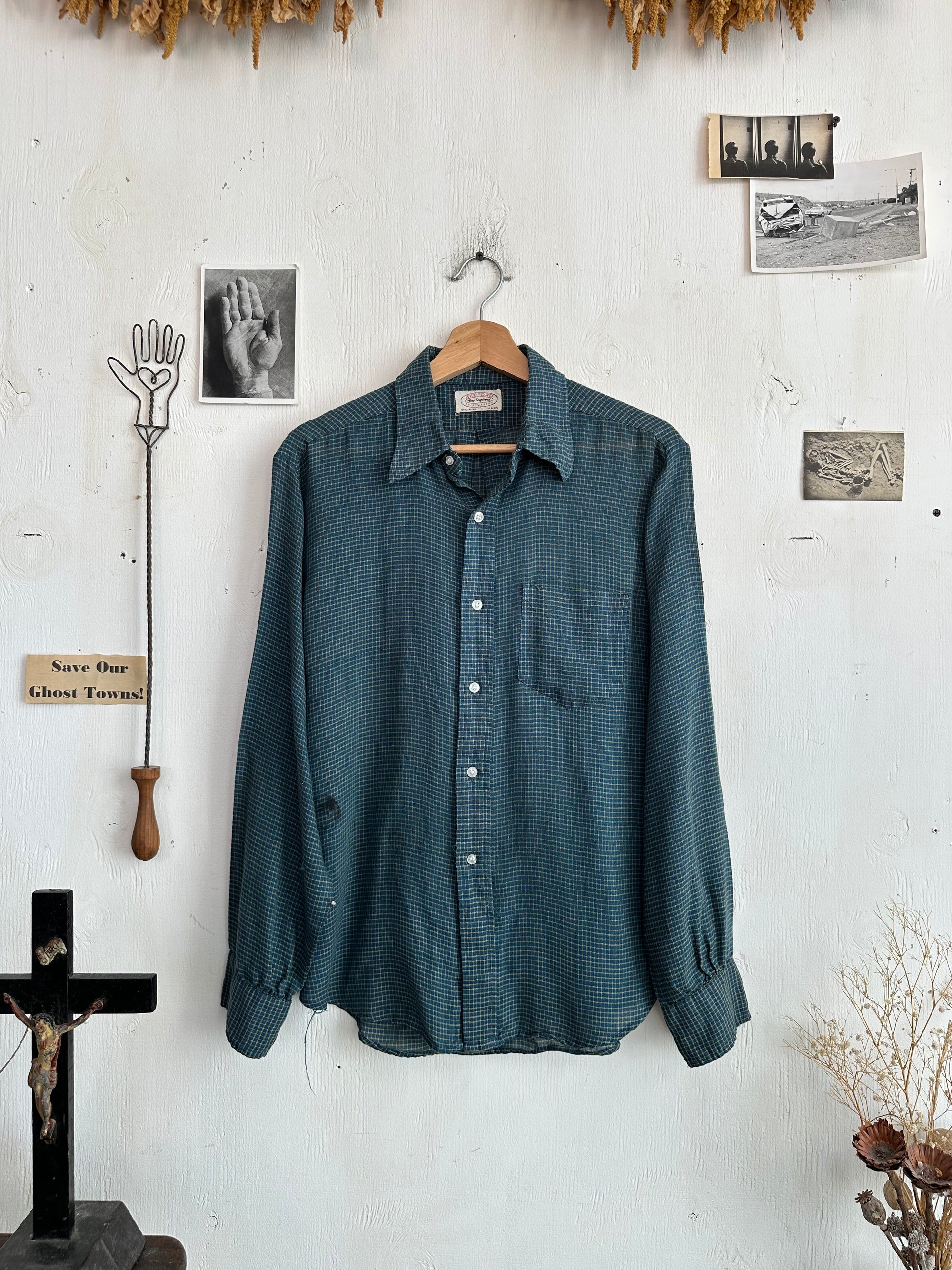 1970s Paper Thin Green Check Shirt