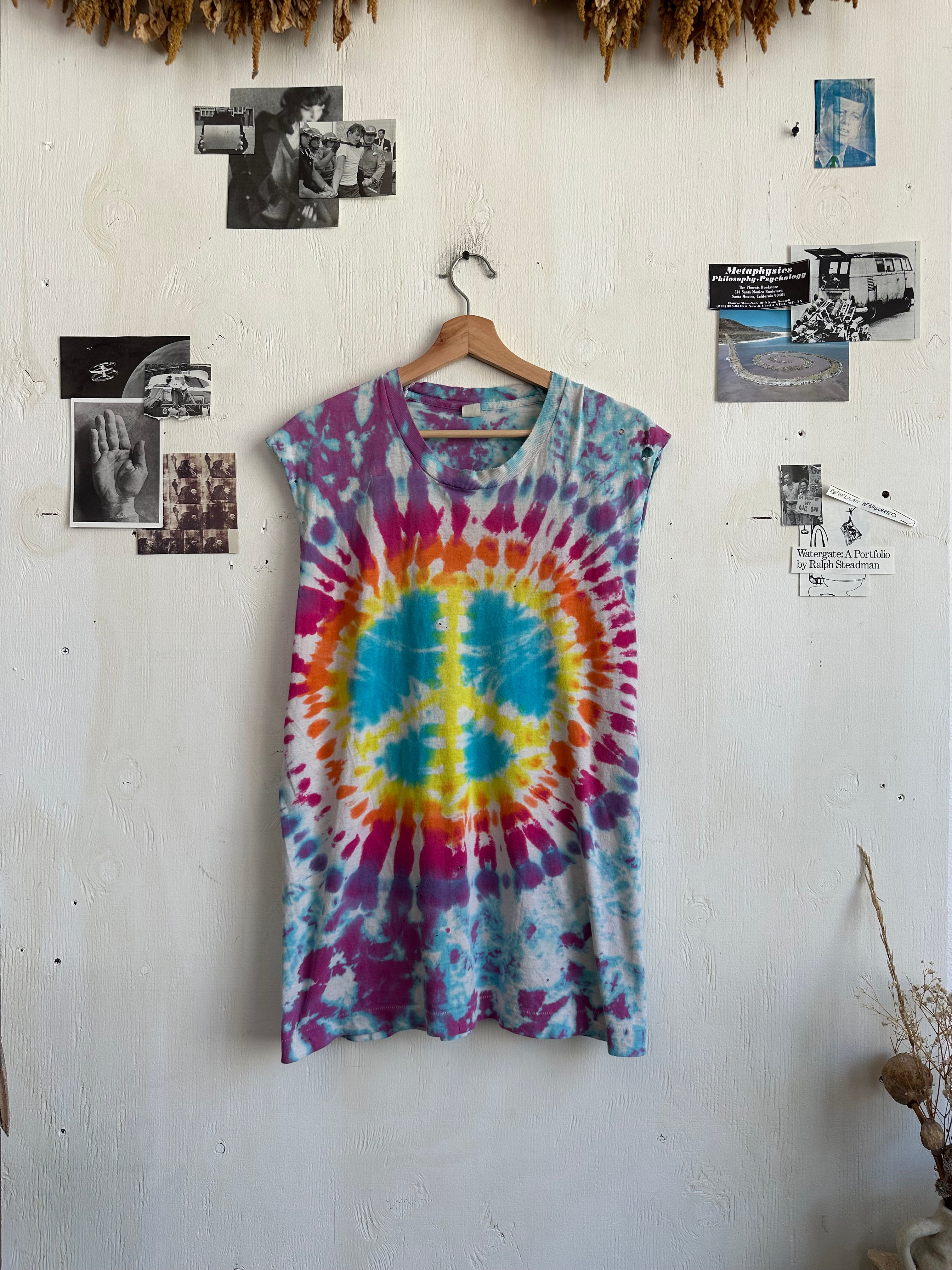 1980s Tye-Dye Peace Sign Muscle Tee (M/L)