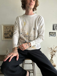 1960s Well-Worn Paint Stained Short Sleeve Sweatshirt (M)