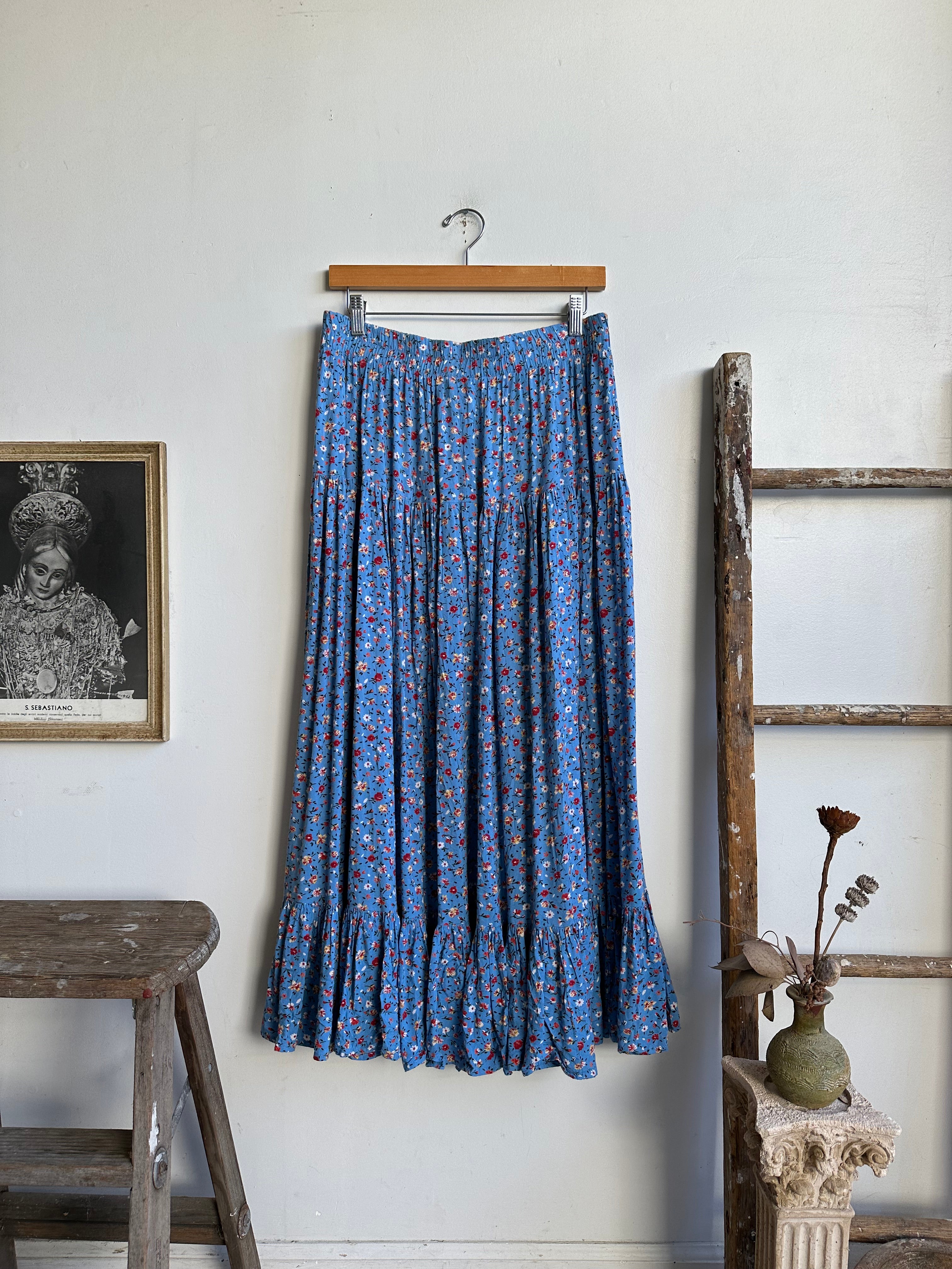 1990s Light Blue Floral Skirt (M/L)