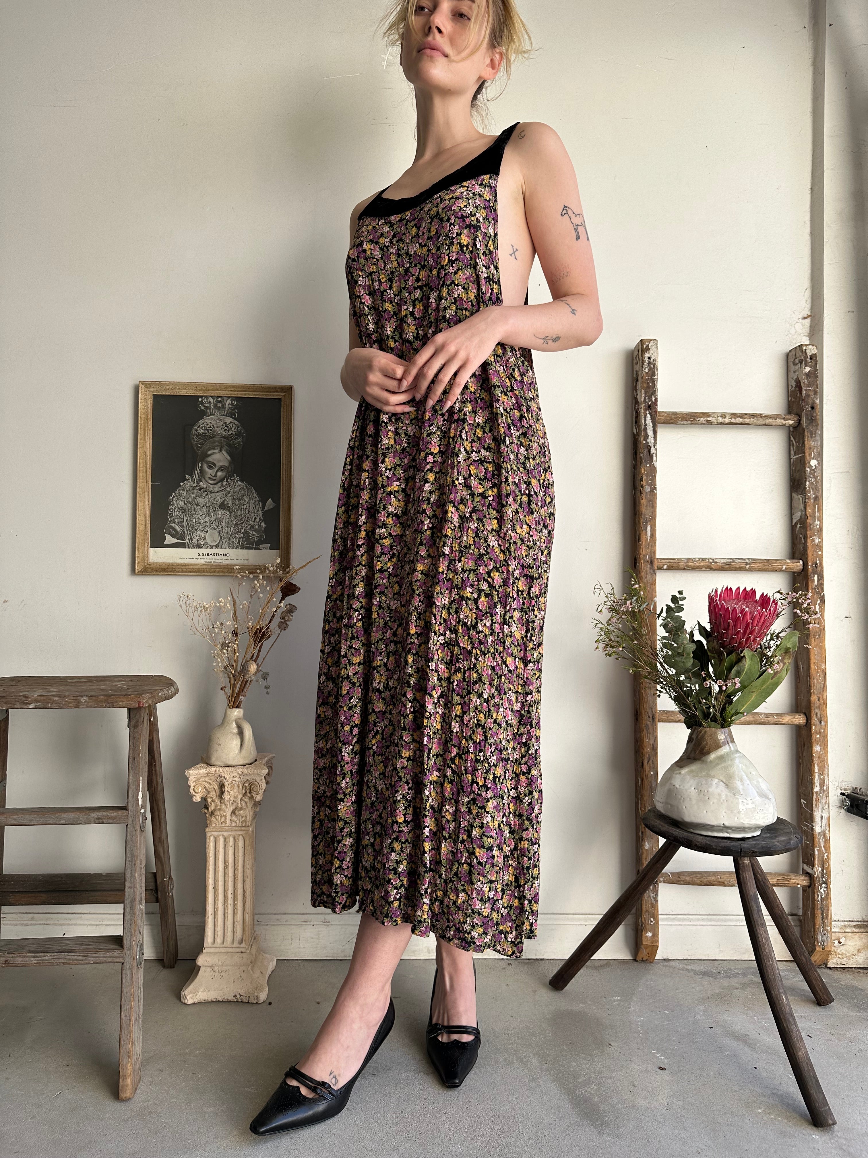 1980s Open Side Floral Shift Dress (L)