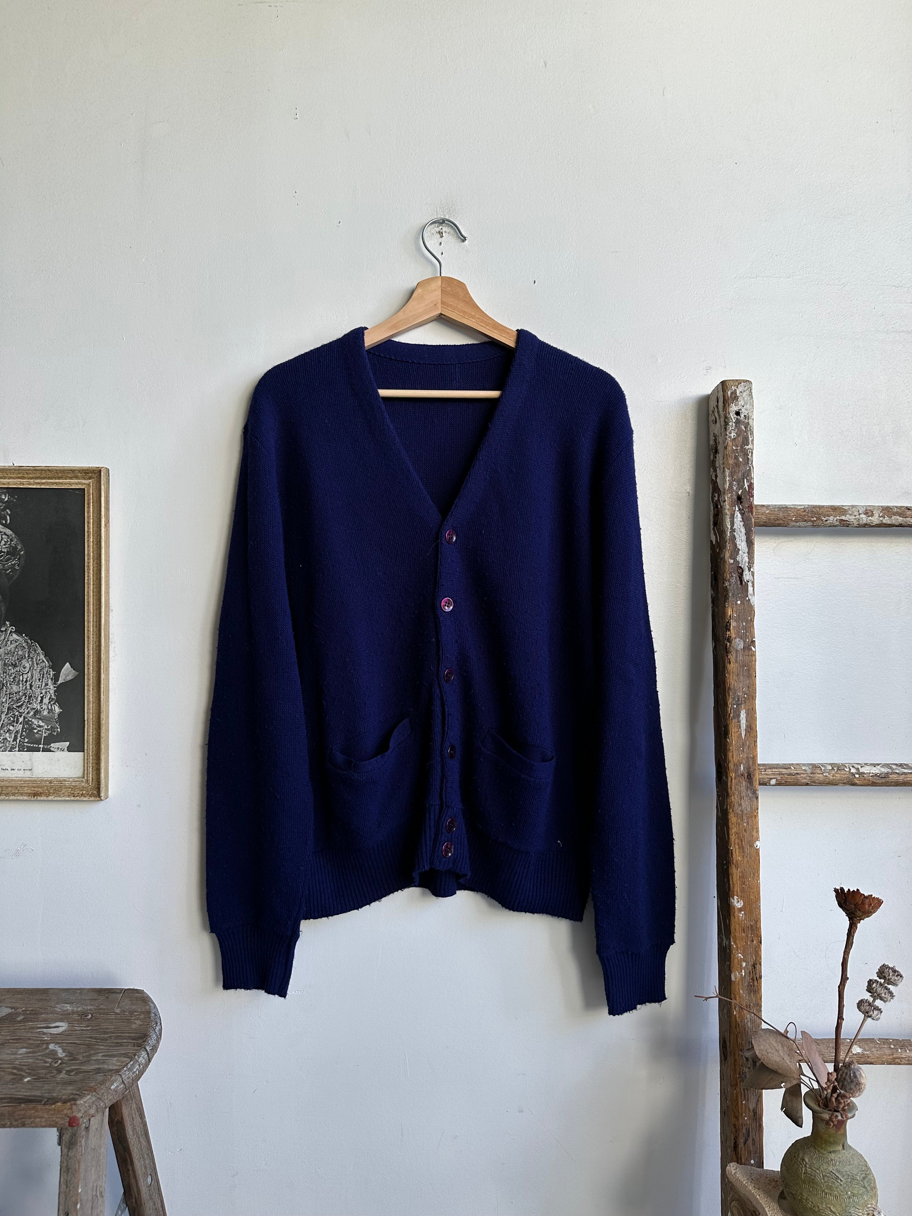1970s Deep Blue Acrylic Cardigan (L)