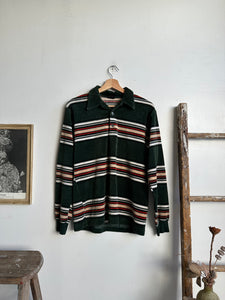1970s Striped Velour Collared Sweatshirt (M/L)
