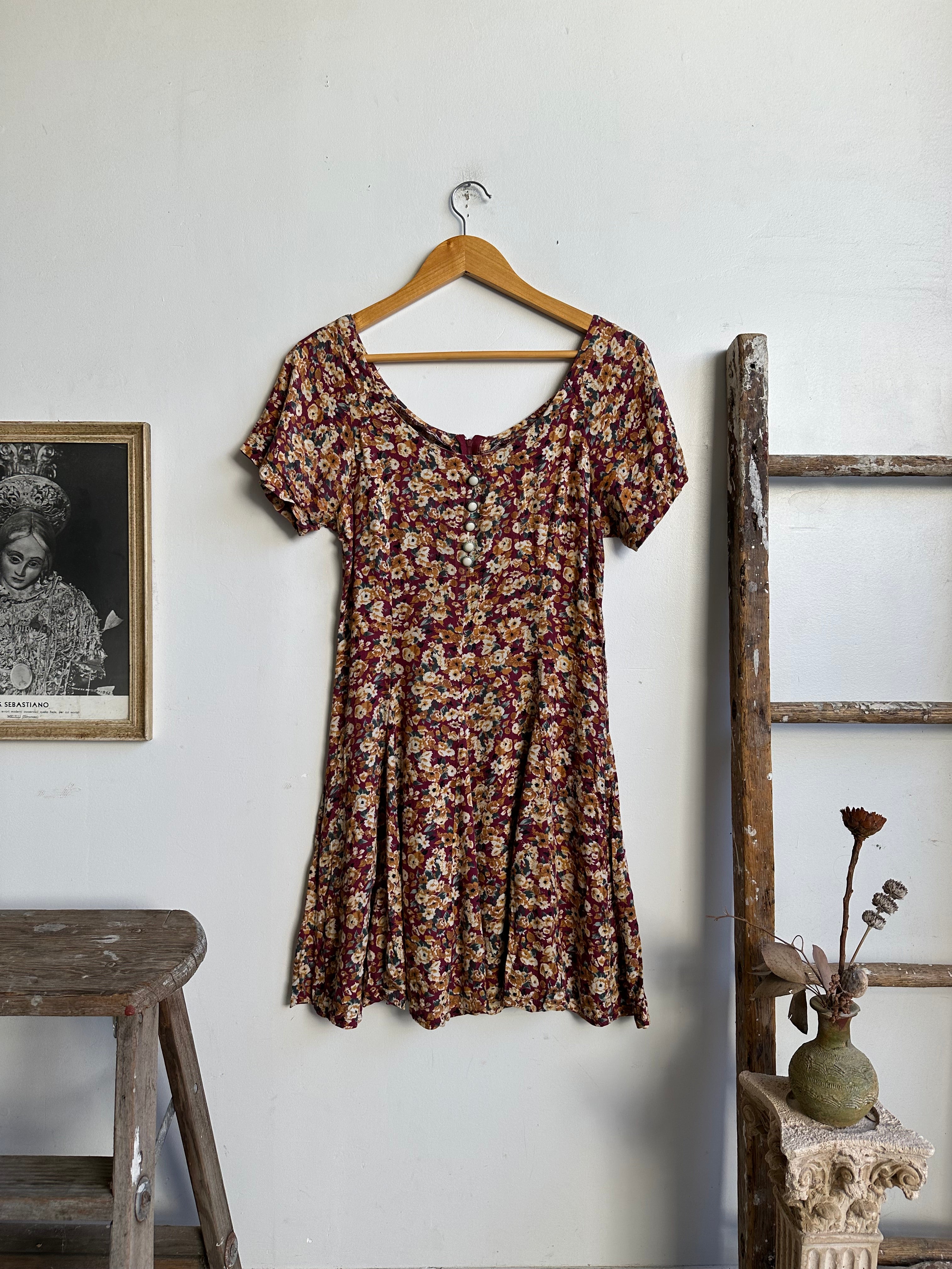 1990s Red Floral Mini Dress (S/M)