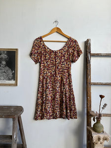 1990s Red Floral Mini Dress (S/M)