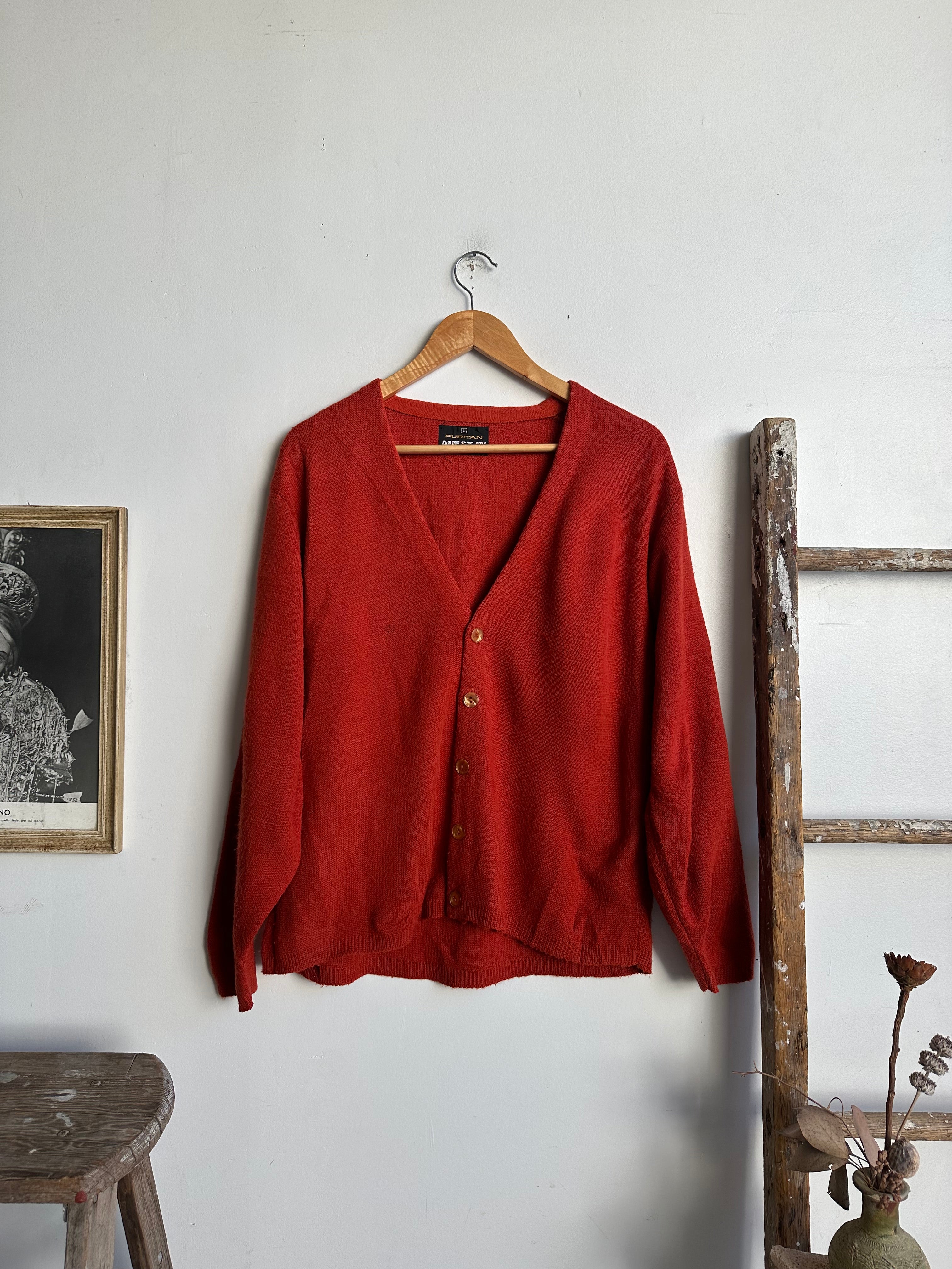 1970s Burnt Orange/Red Cardigan (M)