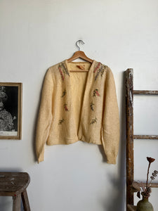 1960s Handmade Flower Embroidered Cardigan (S/M)