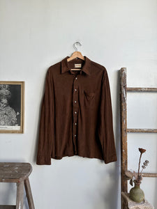 1970s Brown Velour Button-Up (XL)