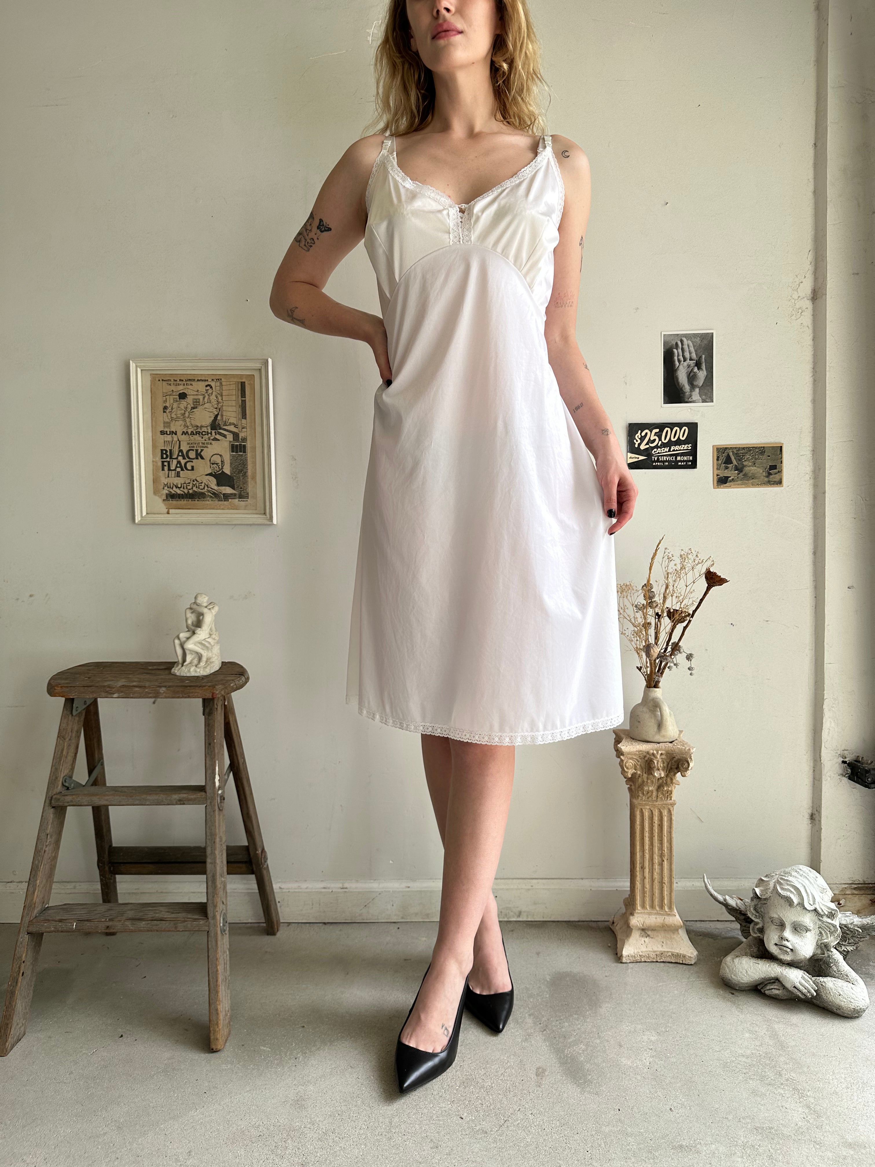 1980s Lace Trim Slip Dress (XL)