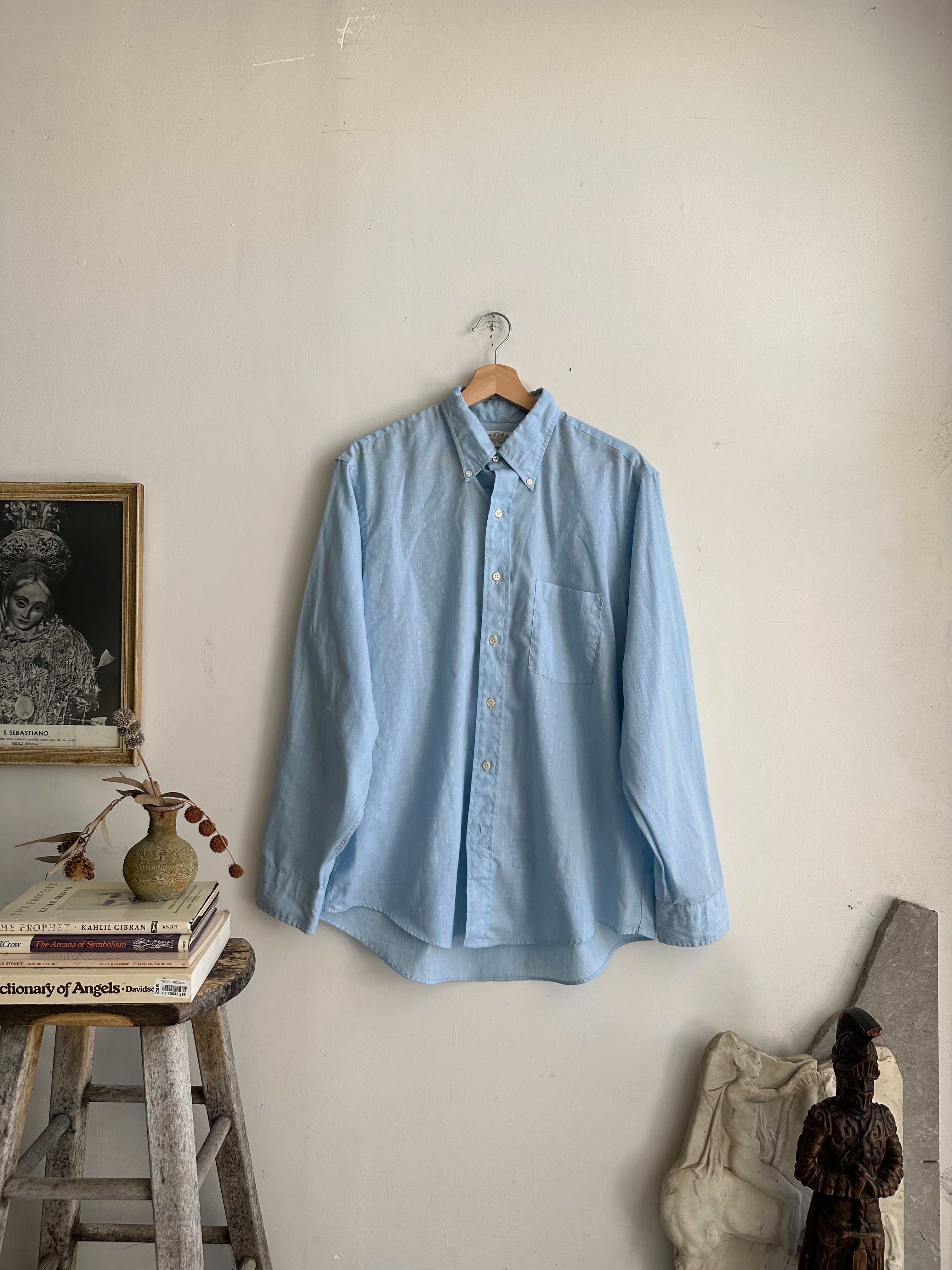 1980s Striped Baby Blue Dress Shirt (XL)