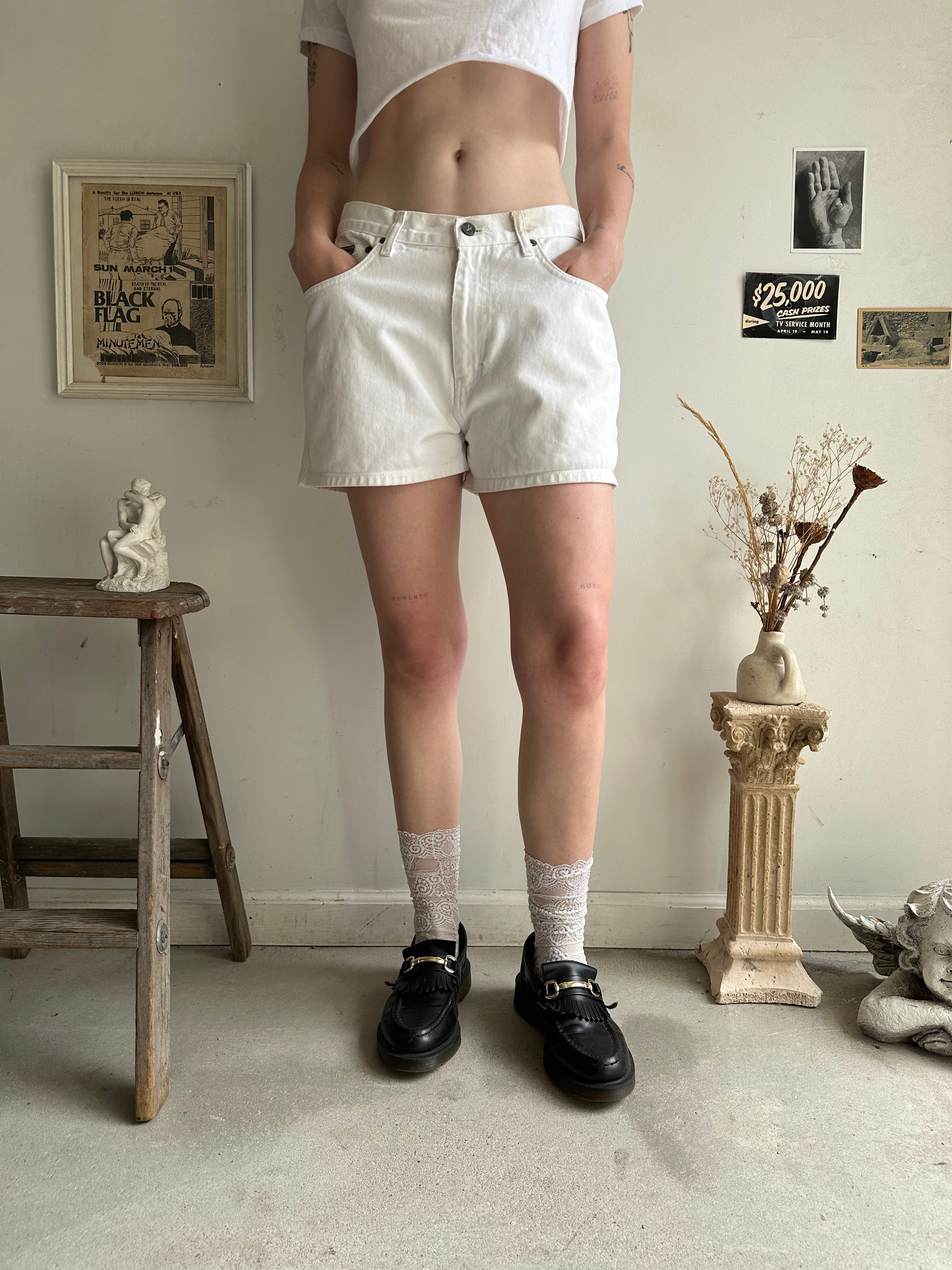 1990s CK White Denim Shorts (28)
