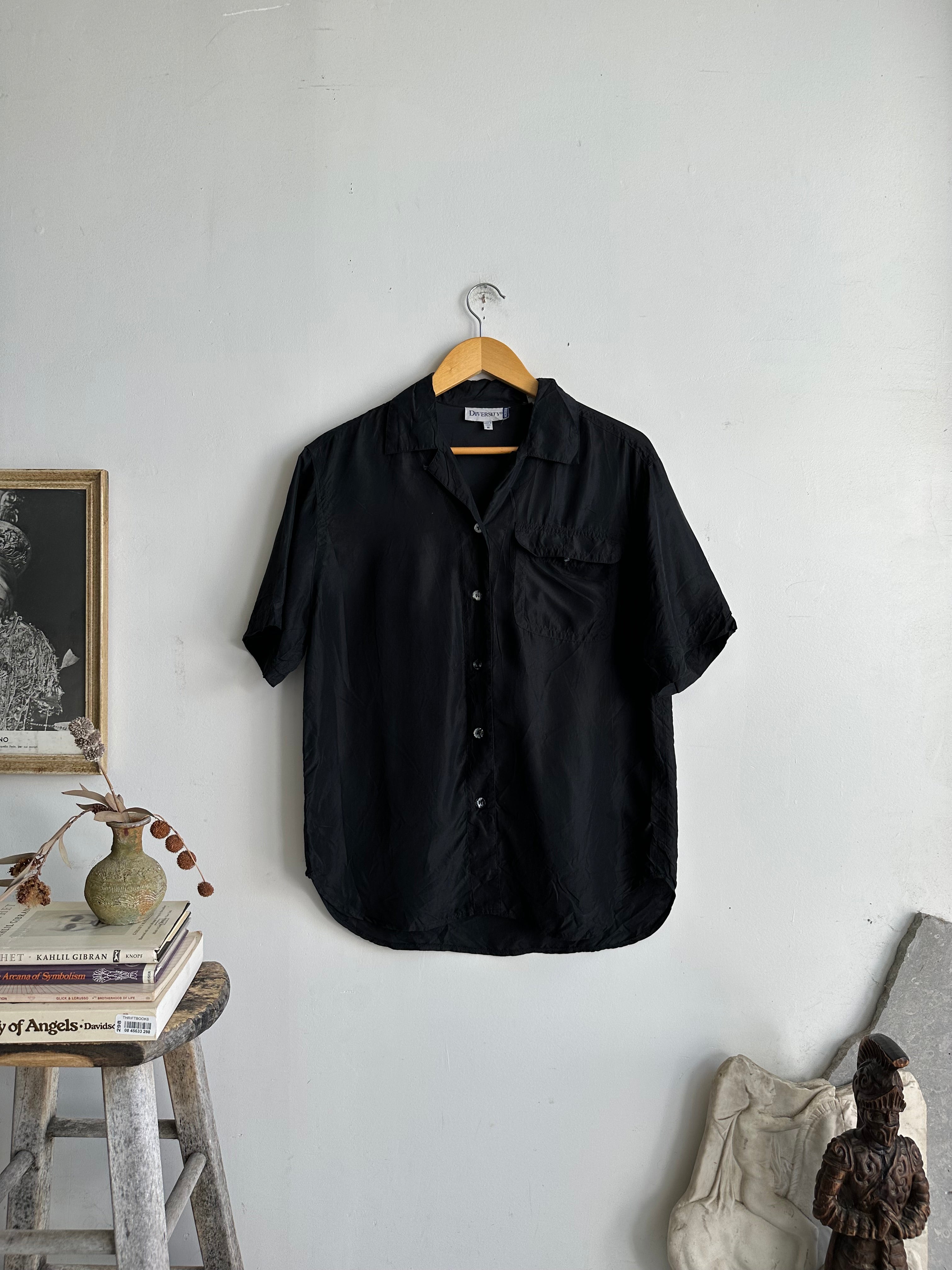 1990s Black Silk Shirt (L)