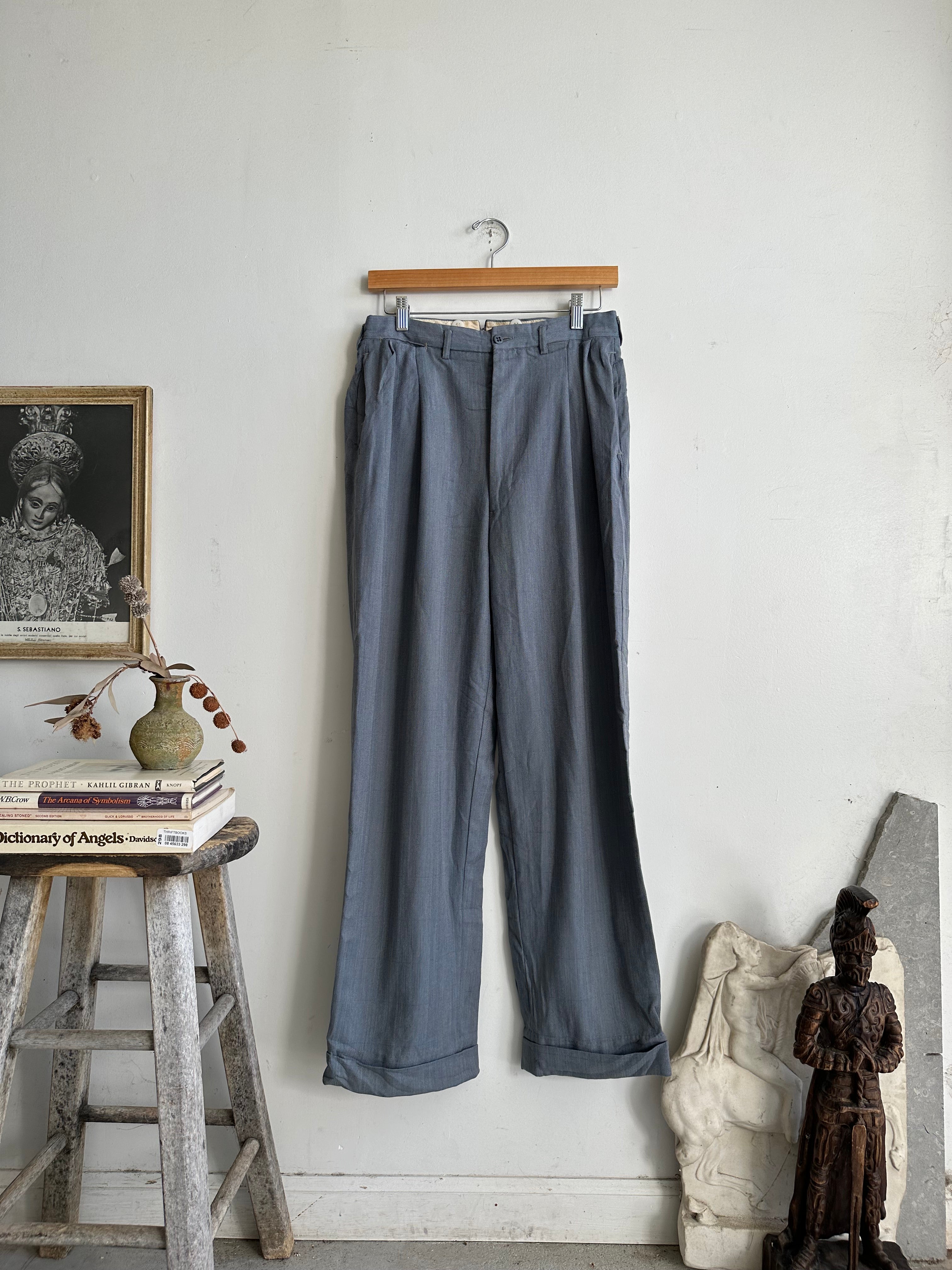 1940s Gray Pleated Work Trousers (30 x 30)