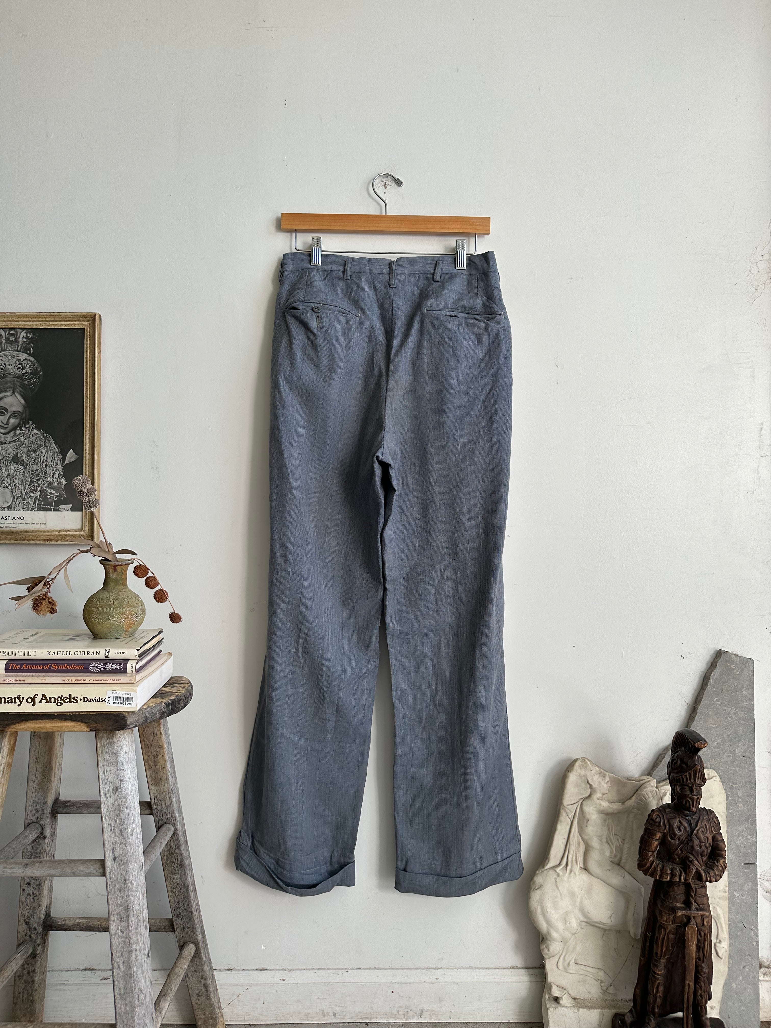 1940s Gray Pleated Work Trousers (30 x 30)