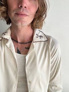 1990s Butterfly Embroidered Collar Shirt (M)