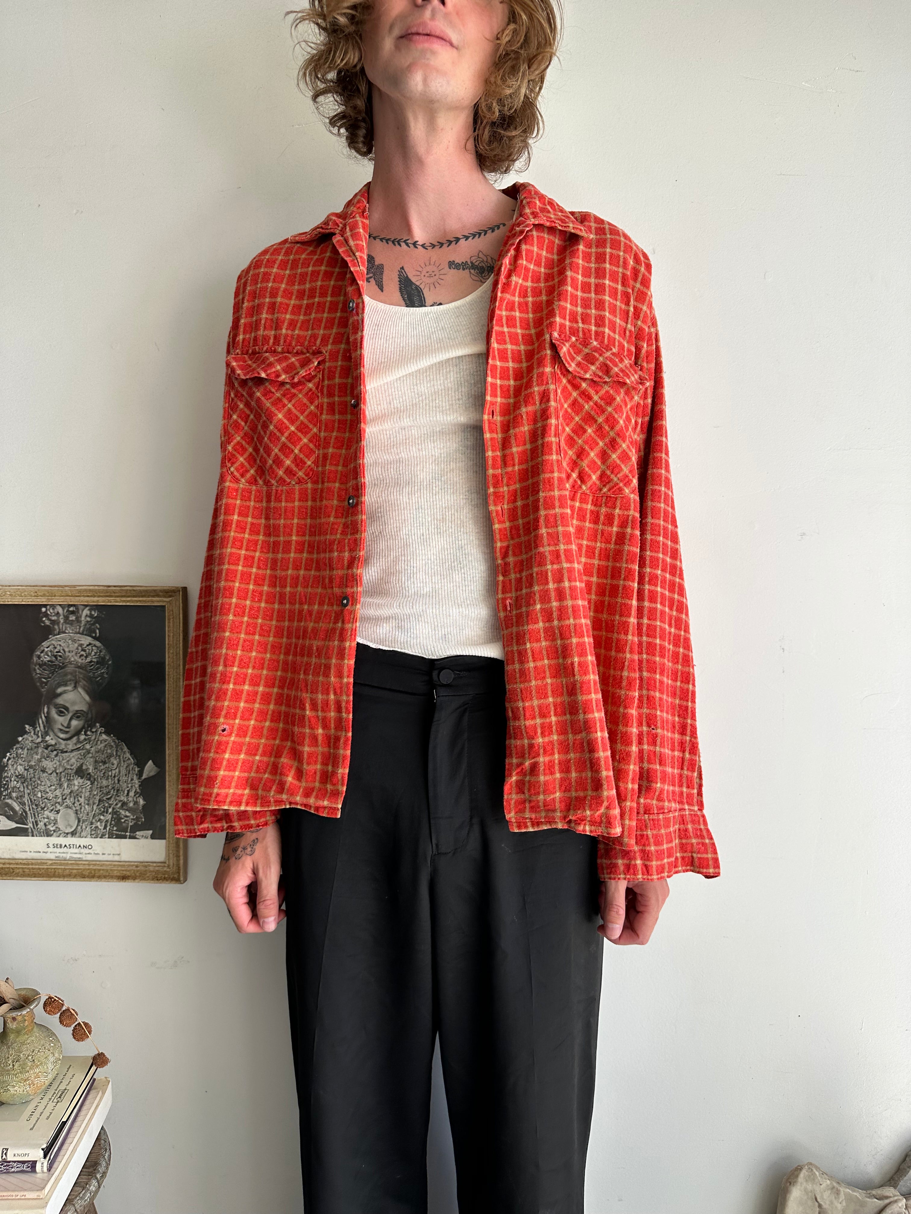 1990s Red Work Cotton Flannel (Boxy XL)