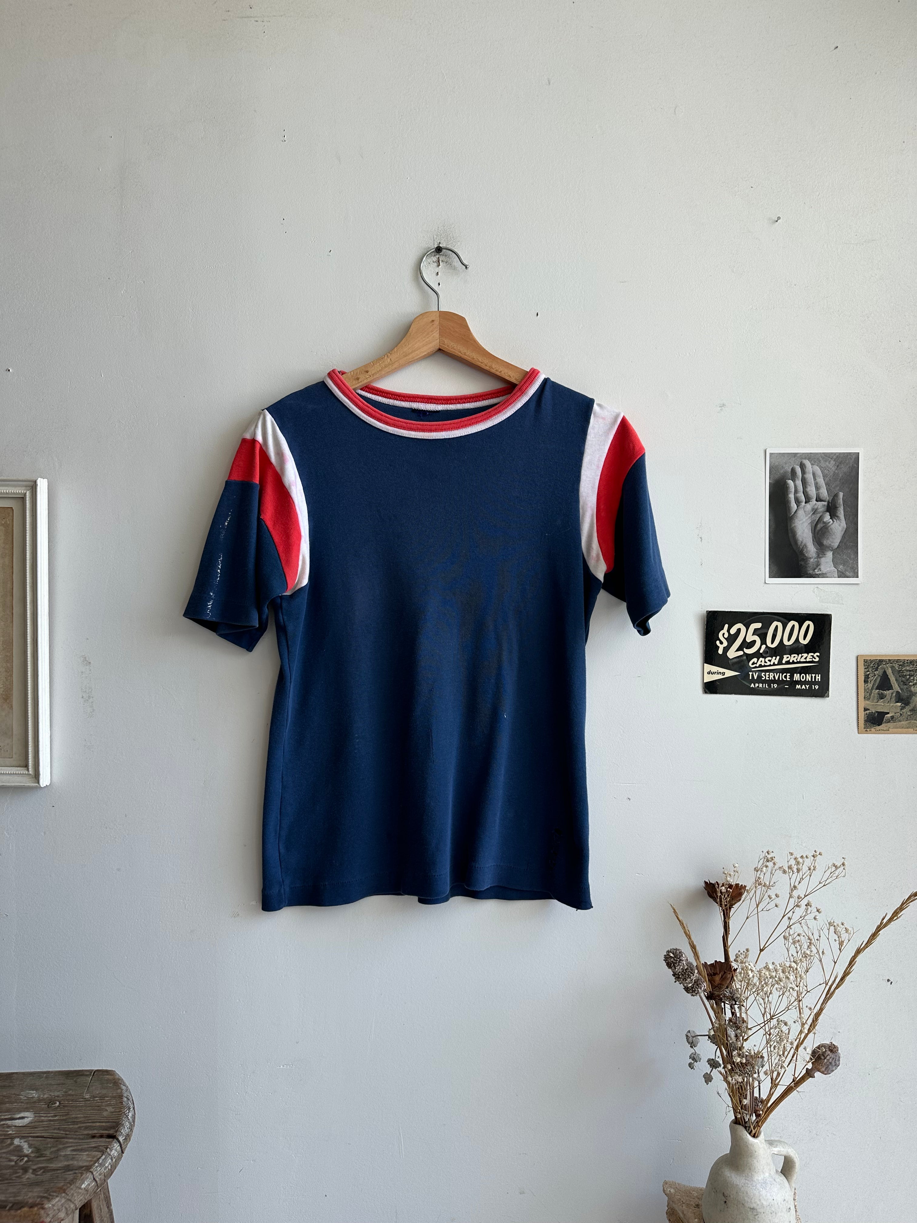 1970s Navy Blue Athletic Style Tee (S/M)