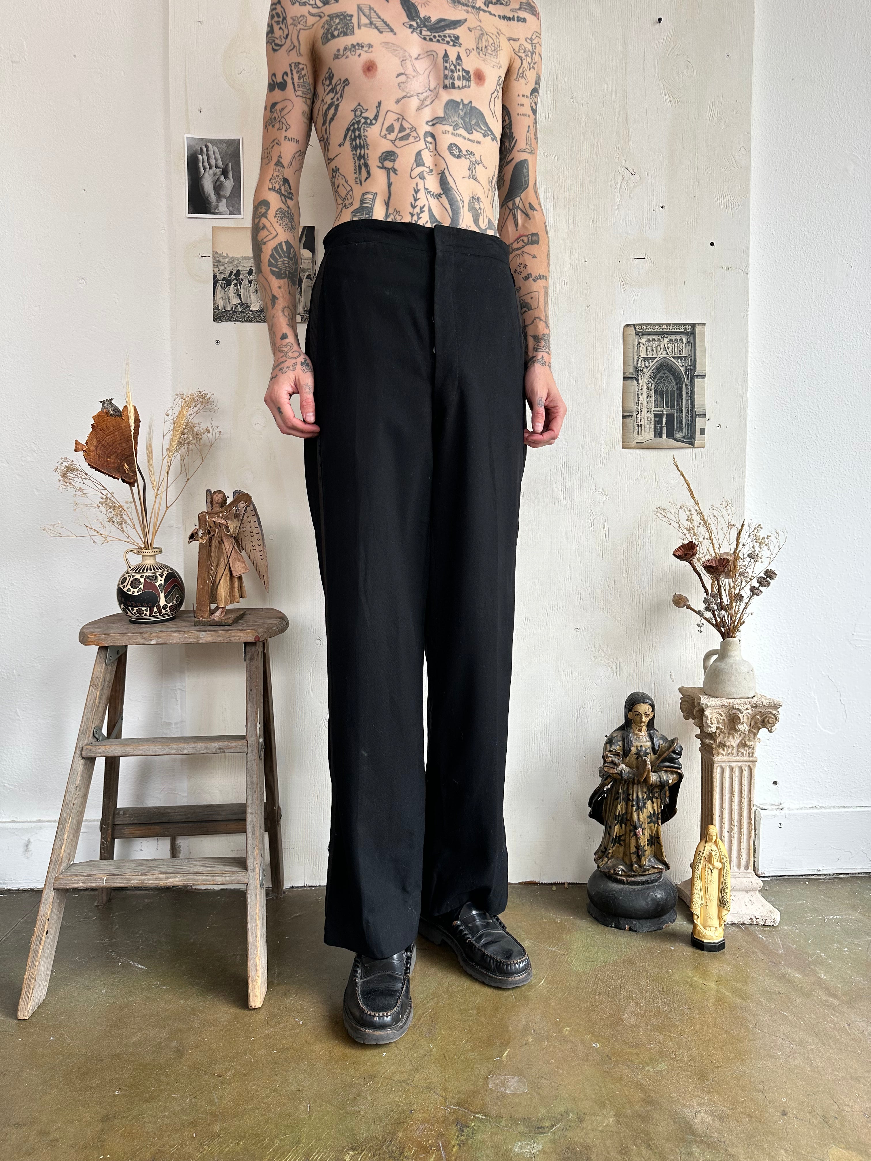 1940s Thrashed Baggy Tuxedo Trousers (35/32)