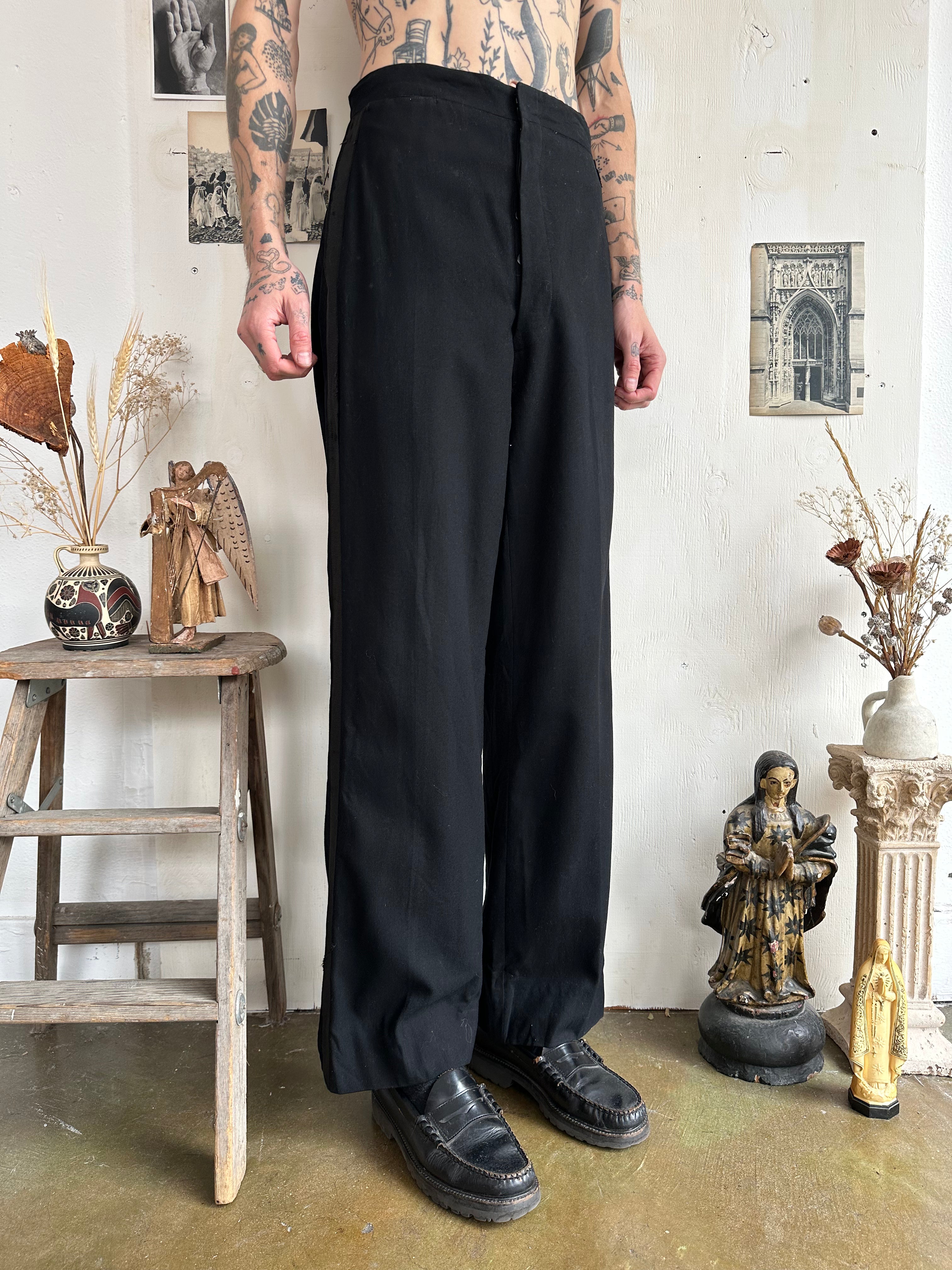 1940s Thrashed Baggy Tuxedo Trousers (35/32)