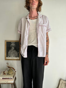 1970s White and Red Checkered PJ Shirt (M/L)