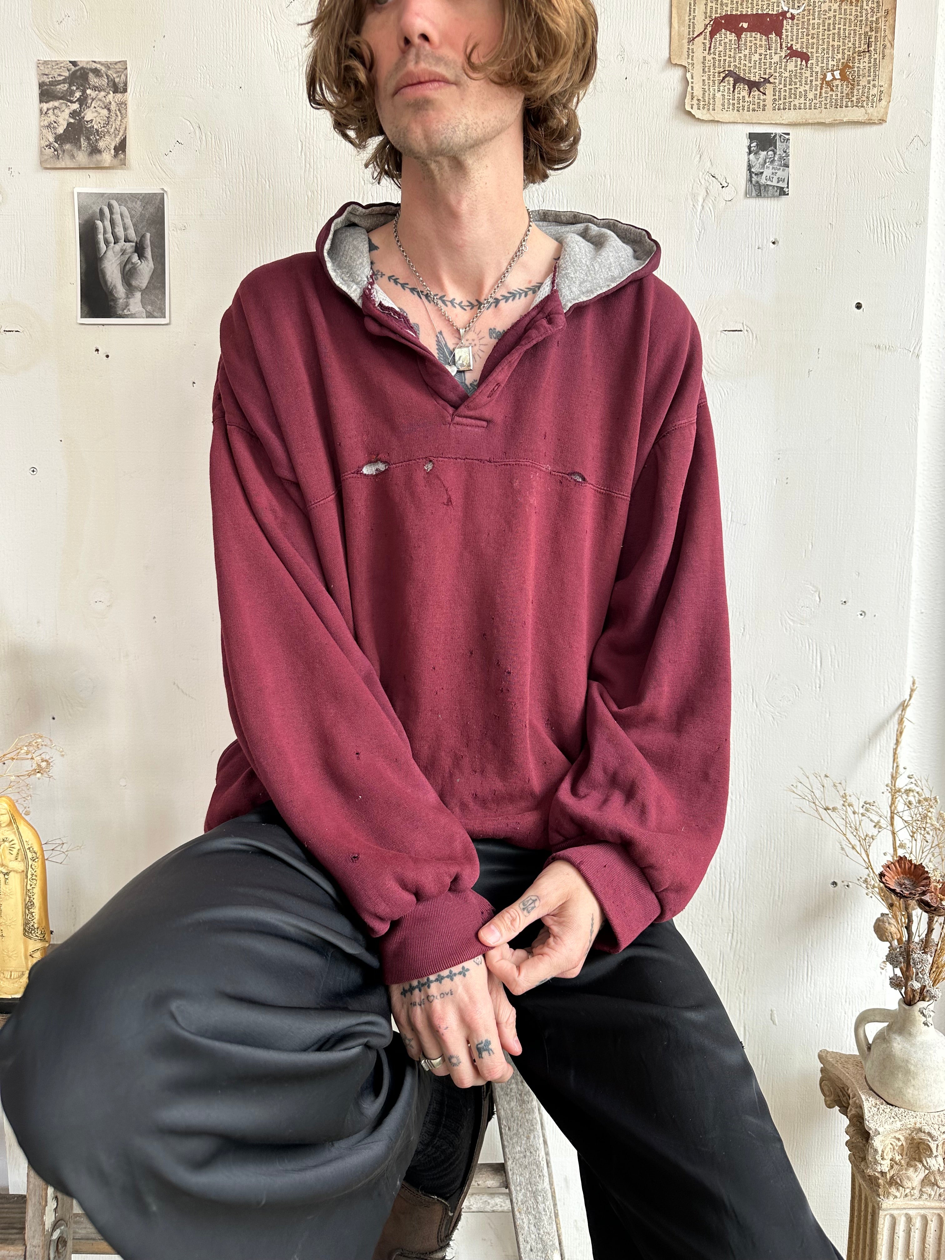 1980s Thermal Lined Soft Henley Hoodie (Boxy L/XL)