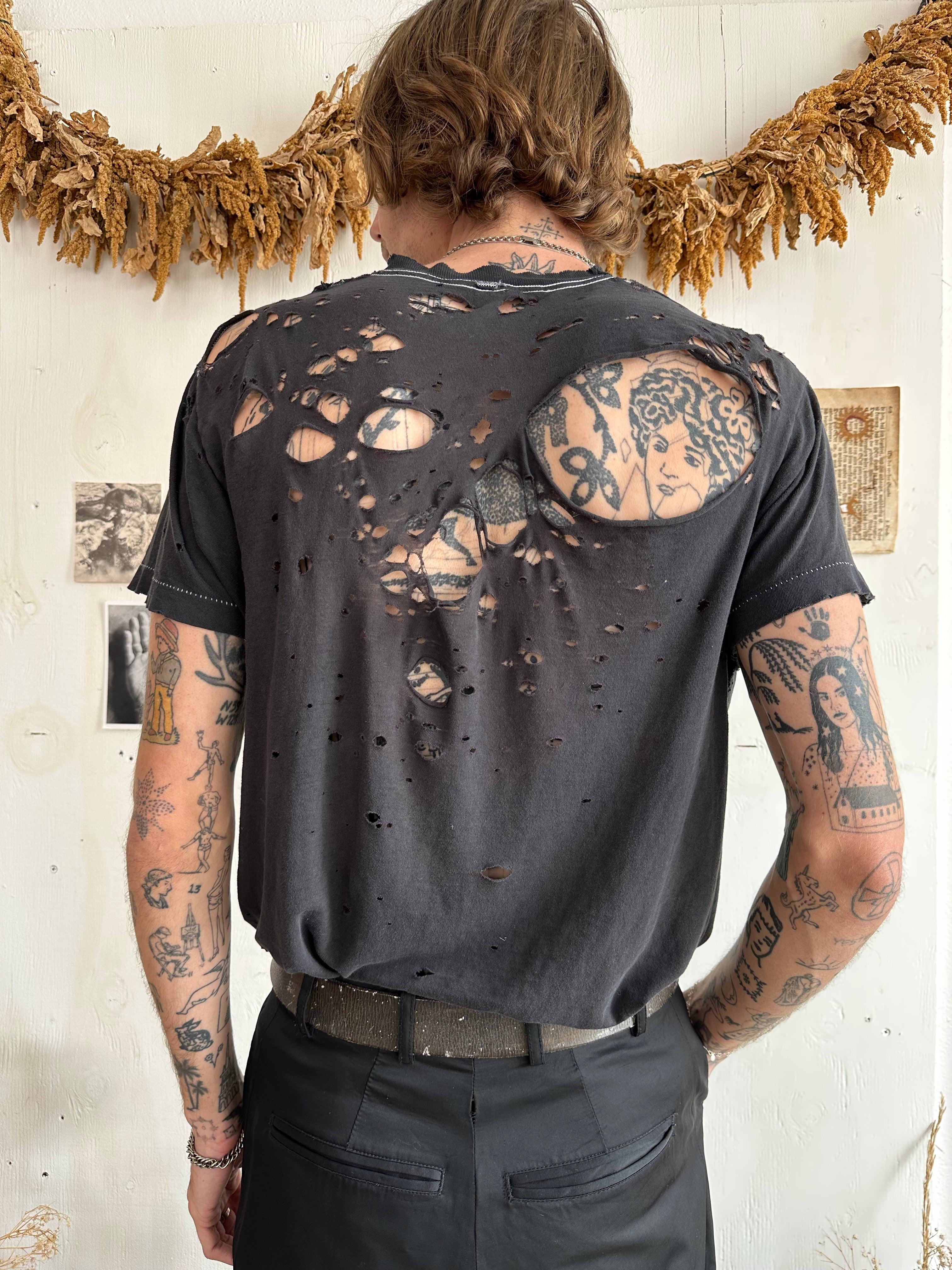 1980s Thrashed and Repaired Black Pocket Tee (M)