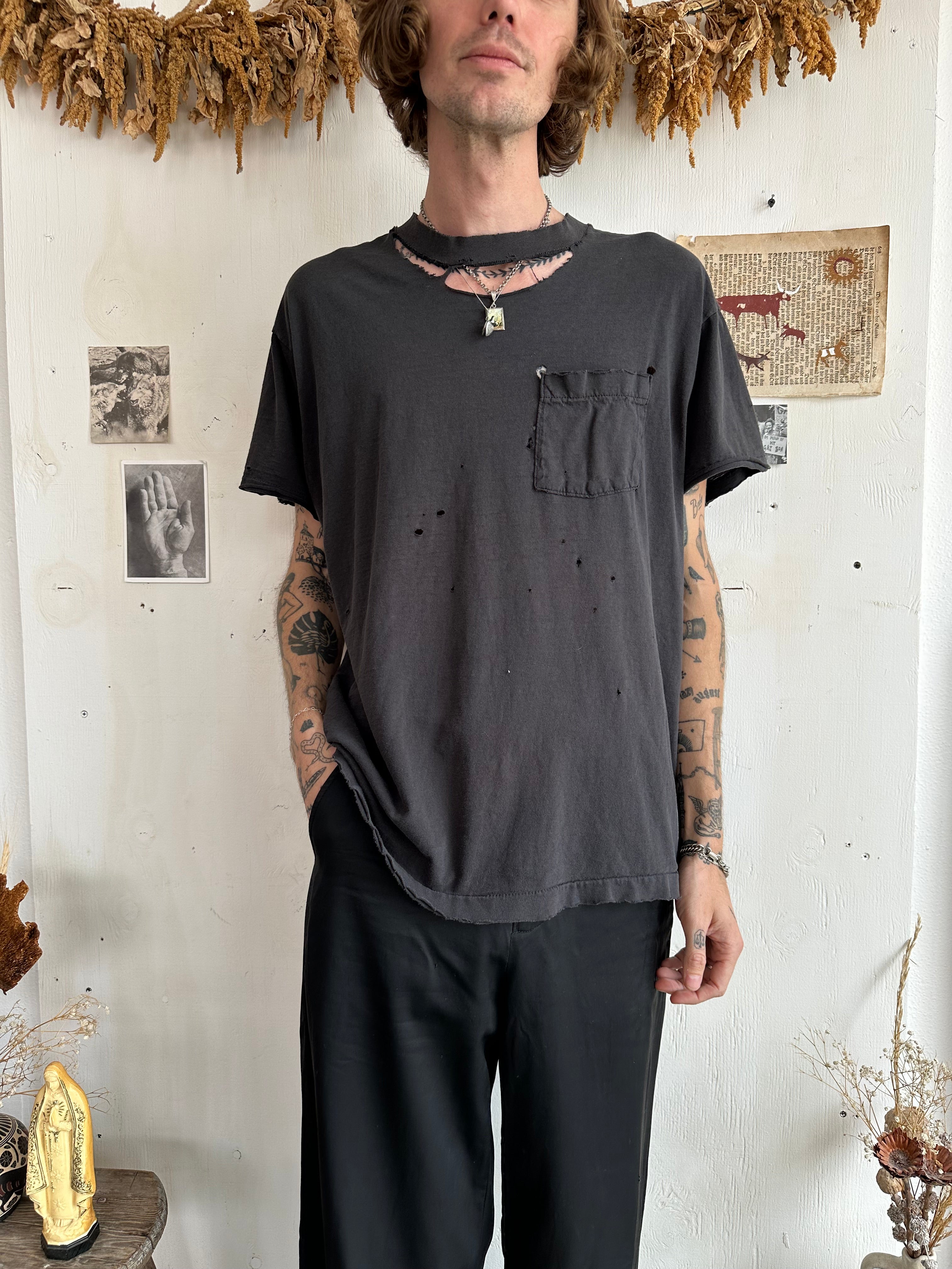 1980s Thrashed + Repaired Perfect Black Pocket Tee (XL)