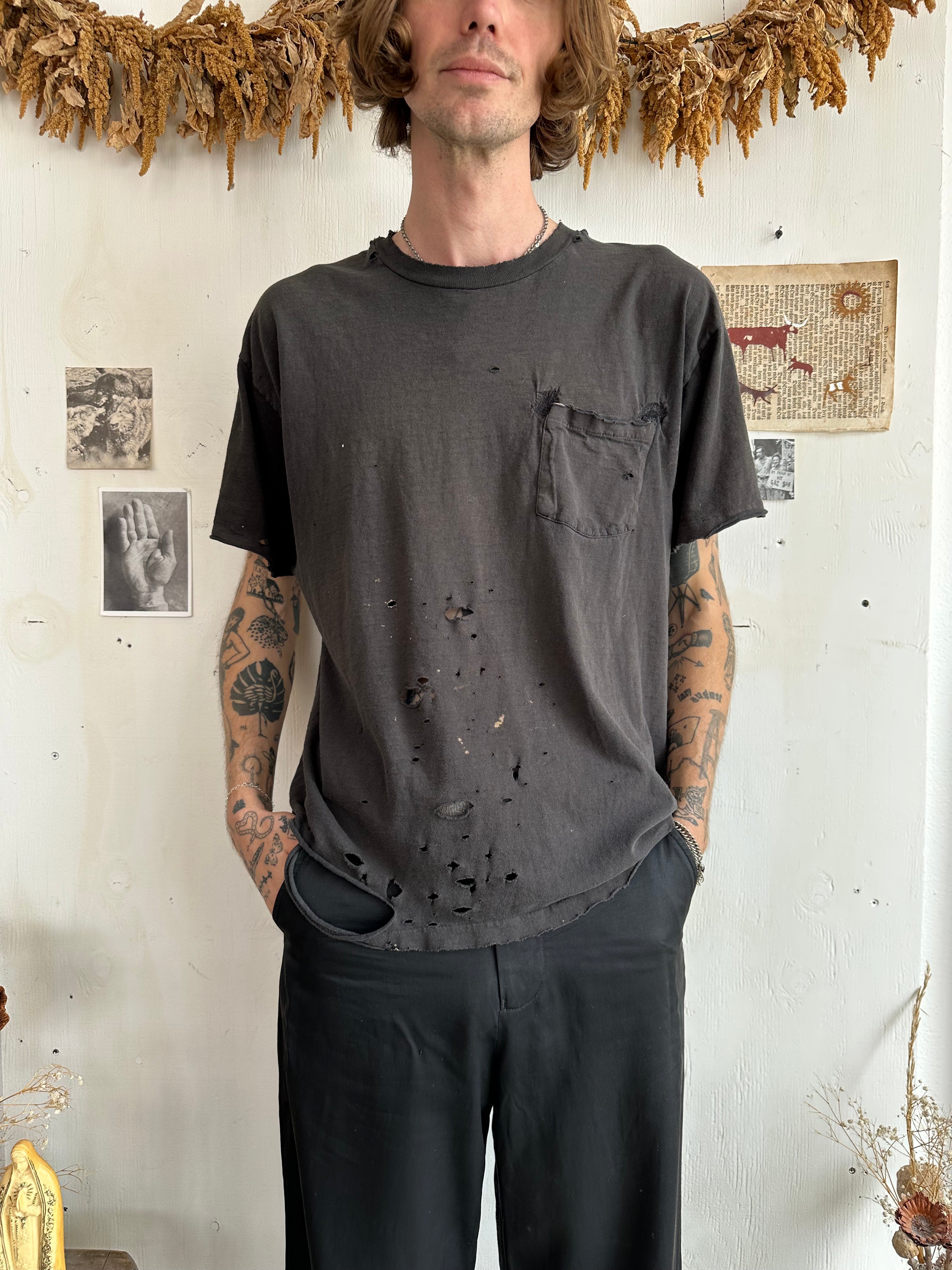 1990s Thrashed and Repaired Perfect Hanes Pocket Tee (L/XL)