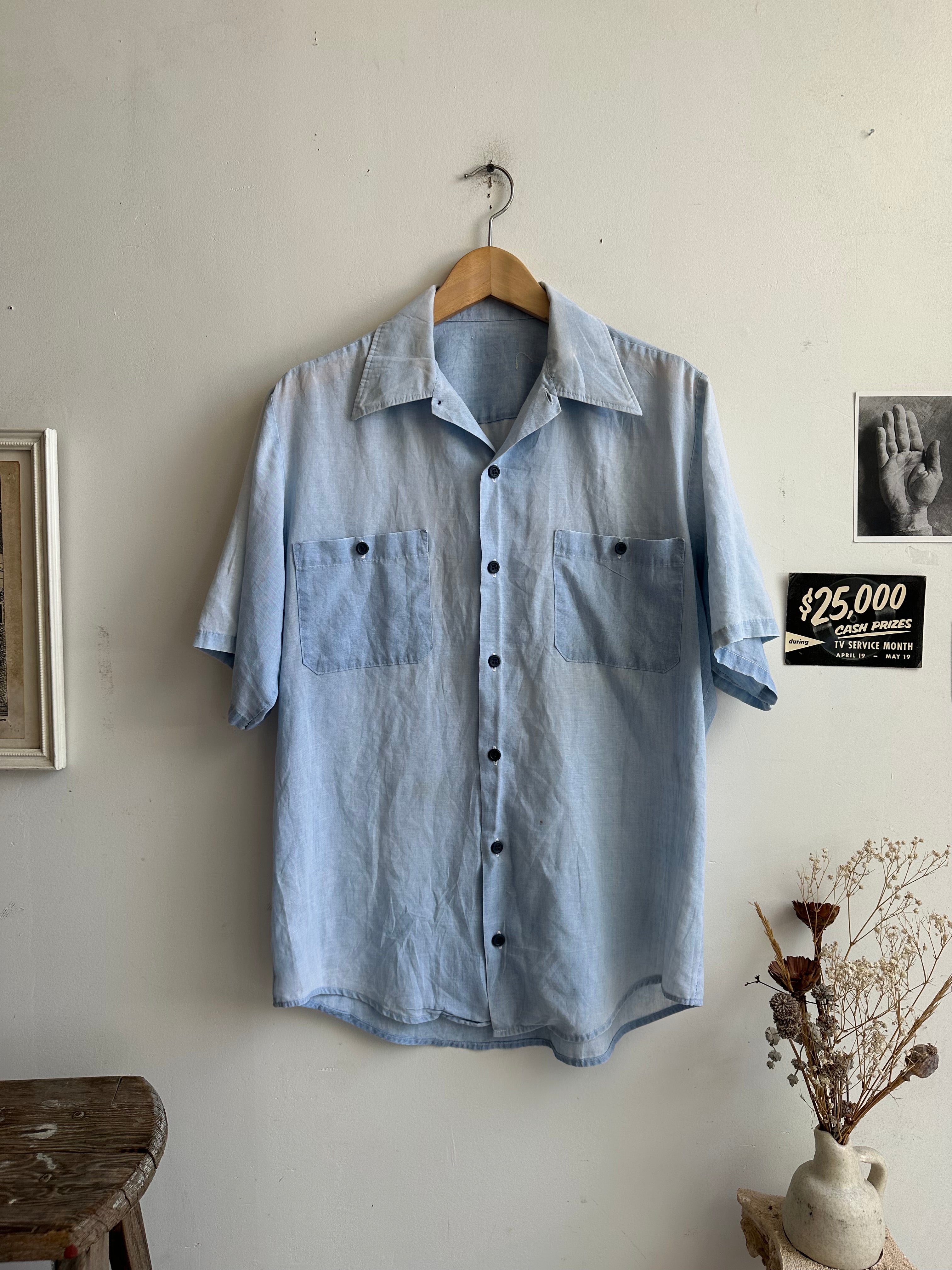 1970s Heavily Sunfaded Short Sleeve Button Down (L/XL)