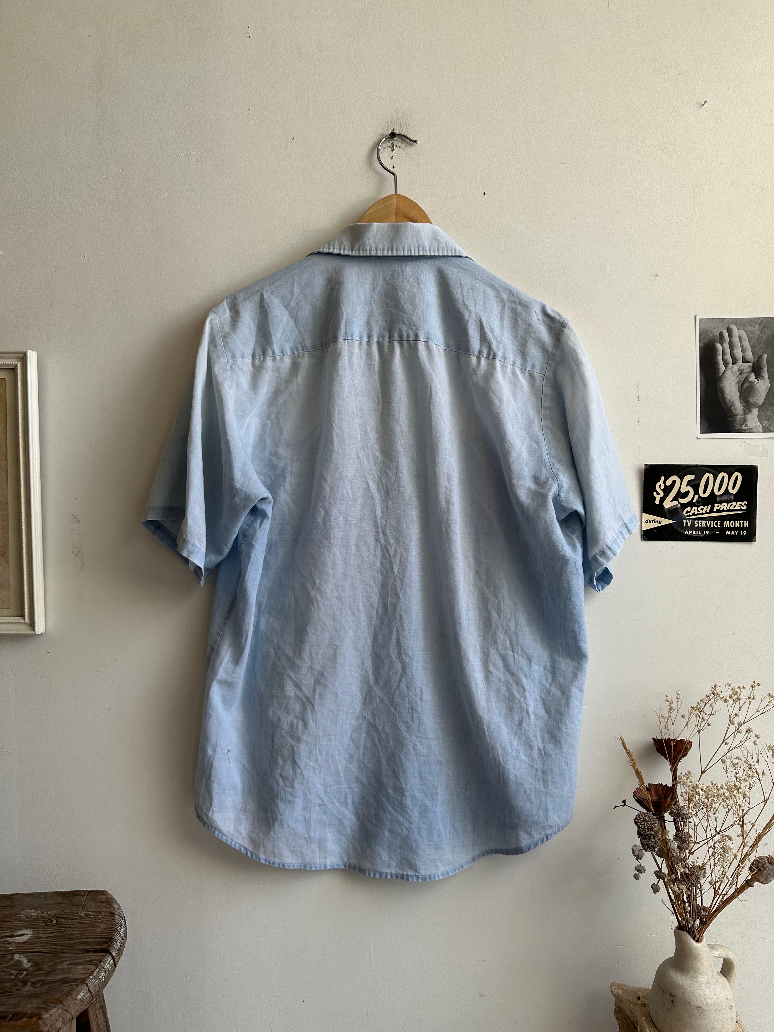 1970s Heavily Sunfaded Short Sleeve Button Down (L/XL)