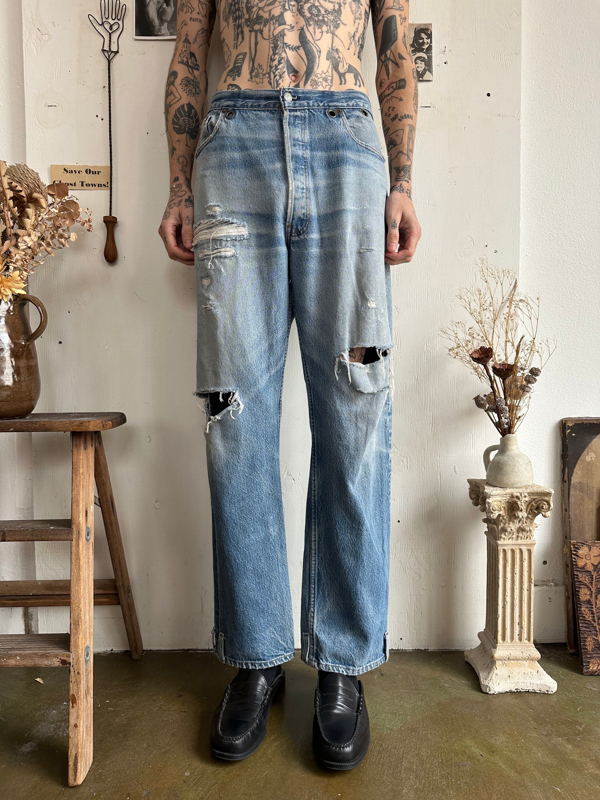 1990s Thrashed and Repaired Levis w Eyelets