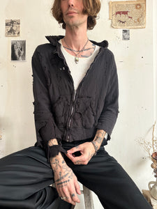 1960s Perfectly Thrashed and Repaired Black Zip-Up Hoodie (Boxy S/M)