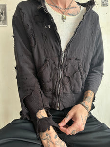 1960s Perfectly Thrashed and Repaired Black Zip-Up Hoodie (Boxy S/M)
