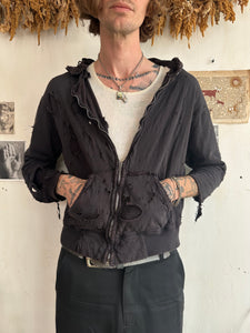 1960s Perfectly Thrashed and Repaired Black Zip-Up Hoodie (Boxy S/M)