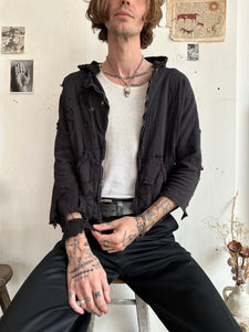 1960s Perfectly Thrashed and Repaired Black Zip-Up Hoodie (Boxy S/M)